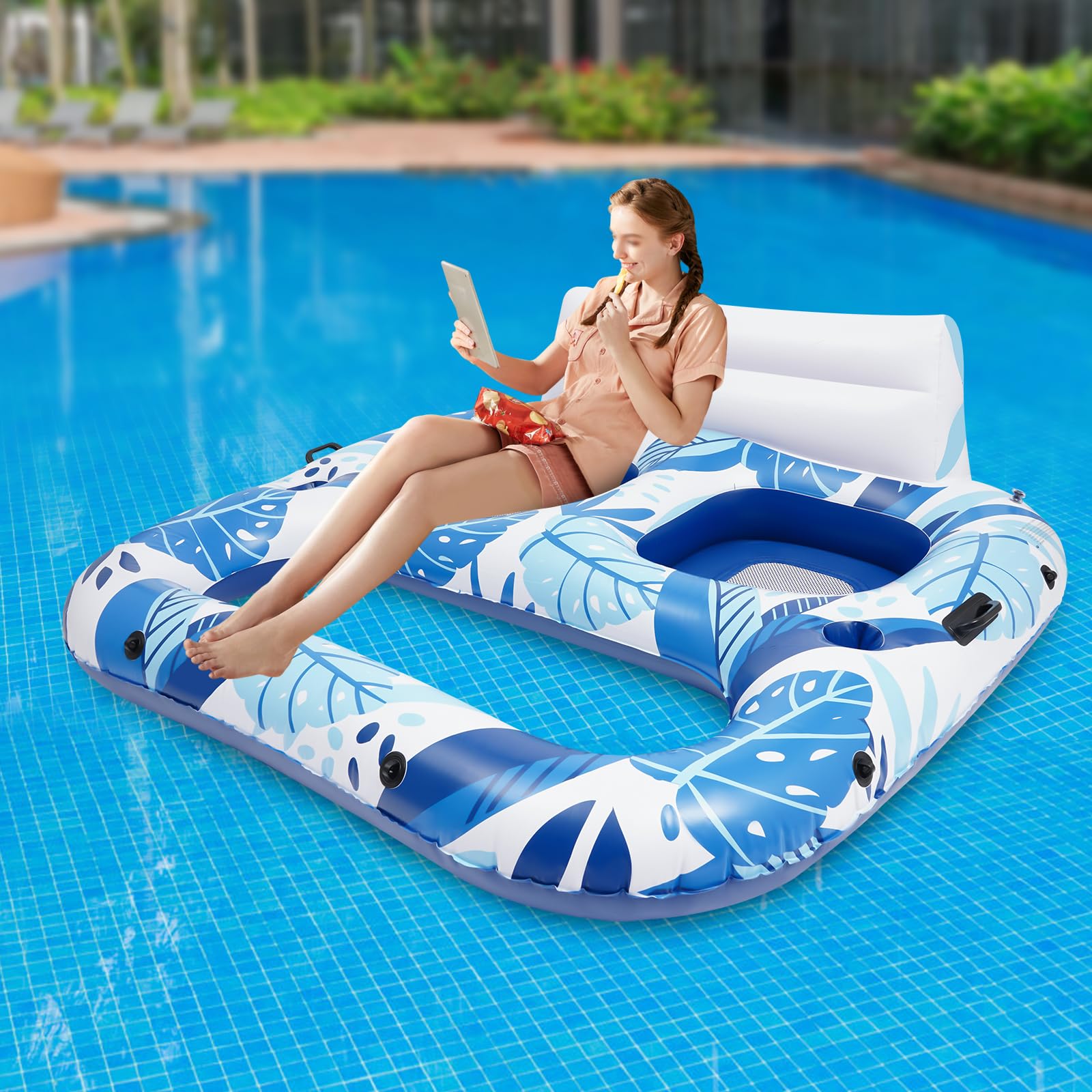 Poltrona gonfiabile per 2 persone, per piscina, per adulti, grande sedile per piscina, materassino gonfiabile per piscina