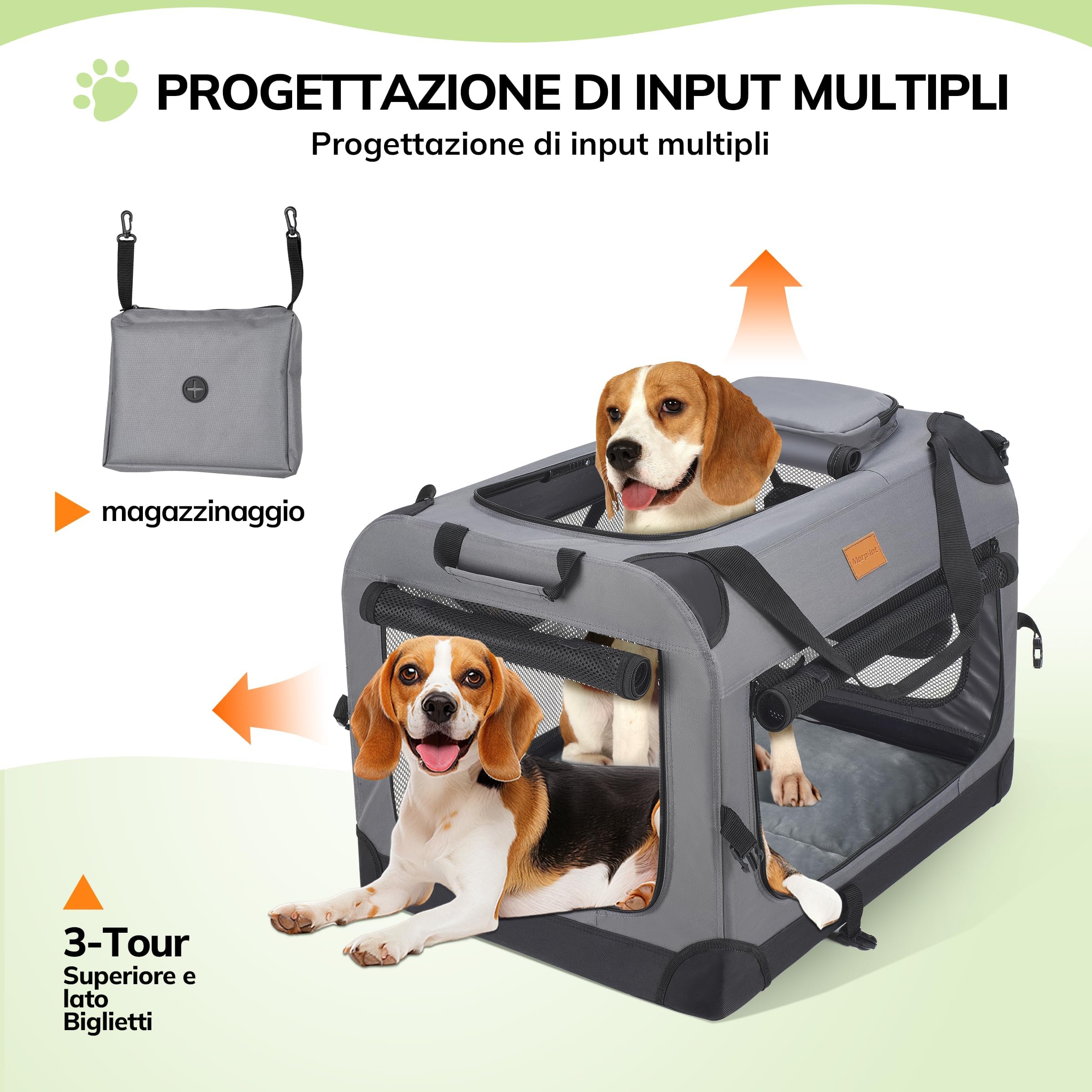 Morpilot Trasportino per gatti grandi e cuccioli fino a 12 kg, con cerniere di sicurezza, pieghevole, per il trasporto di gatti e cani, per andare al veterinario, 60x42x42cm, Grigio Fumo(M)