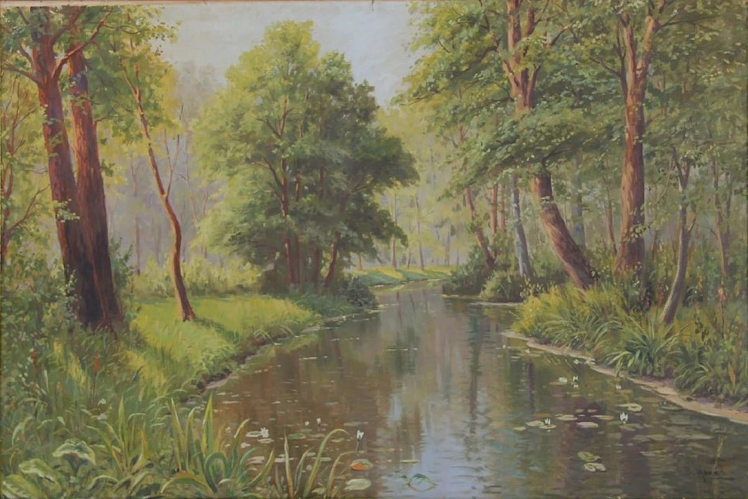 ARTXLXXBN Famous Painting Canvas Artwork Graffiti Print Forest Landscape with Rivers by Bruno Moras Portrait Canvas Image for Home Decor 60x90cm