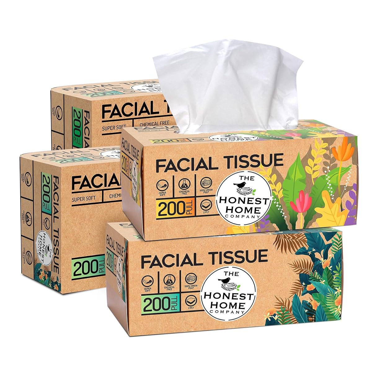 Honest Home 2 Ply Facial Tissue Paper Box | 800 Pulls | 200 Pulls x 4 boxes |