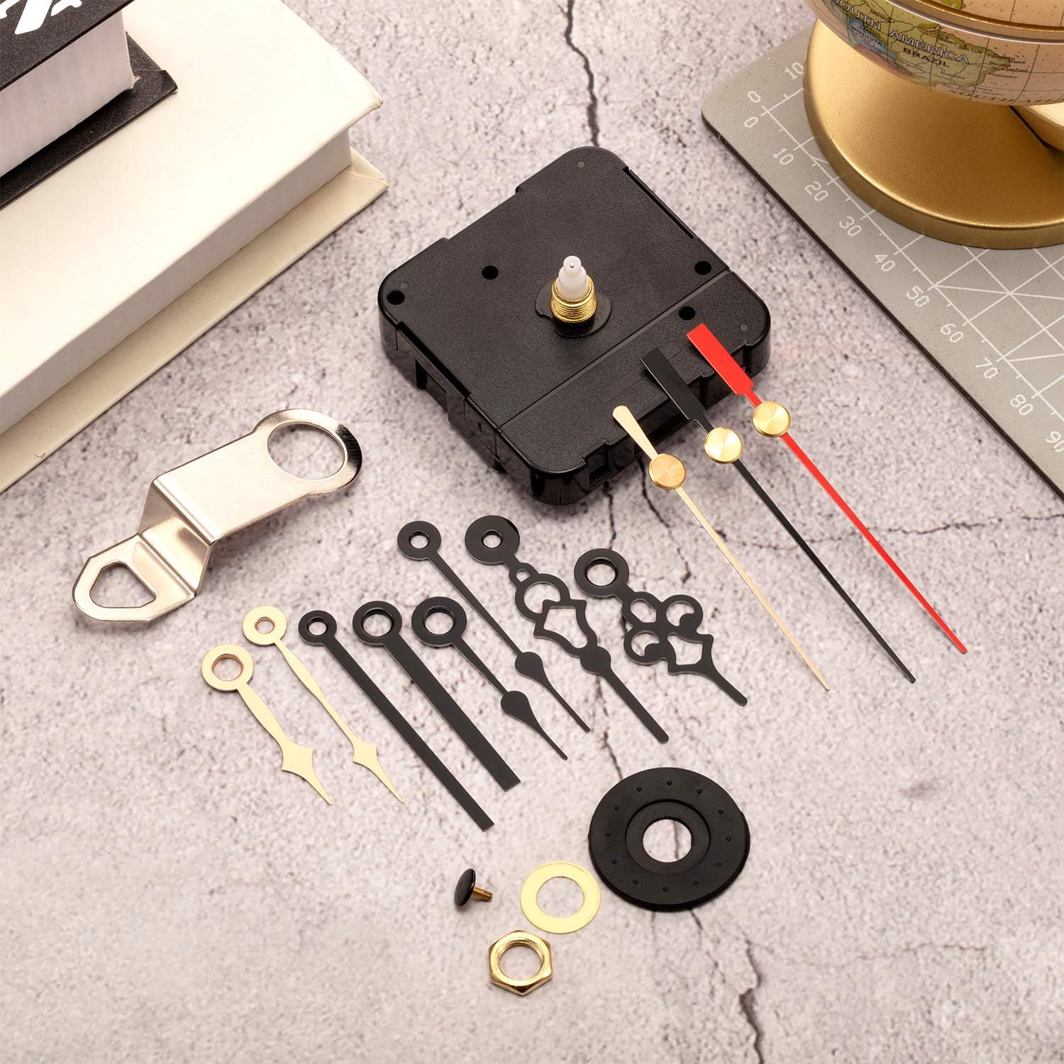 Hicarer Quartz Clock Movement Mechanism Kits Shaft Length 15mm 3/5 Inch Wall Clock Mechanism Replacement Repair Parts DIY with 4 Pairs of Short Hands