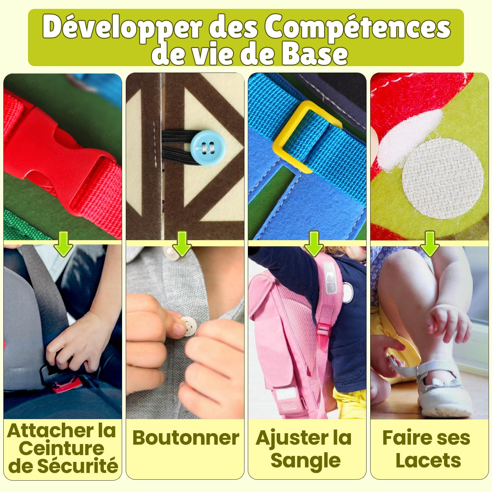 Quanquer Busy Board Française - Livre Occupé de Ferme Montessori pour 1 2 3 Ans Enfants - Planche d'Activités Jouet Éducatif Sensoriel Préscolaire -Jouets de Voyage pour Tout-Petits(Française Version)