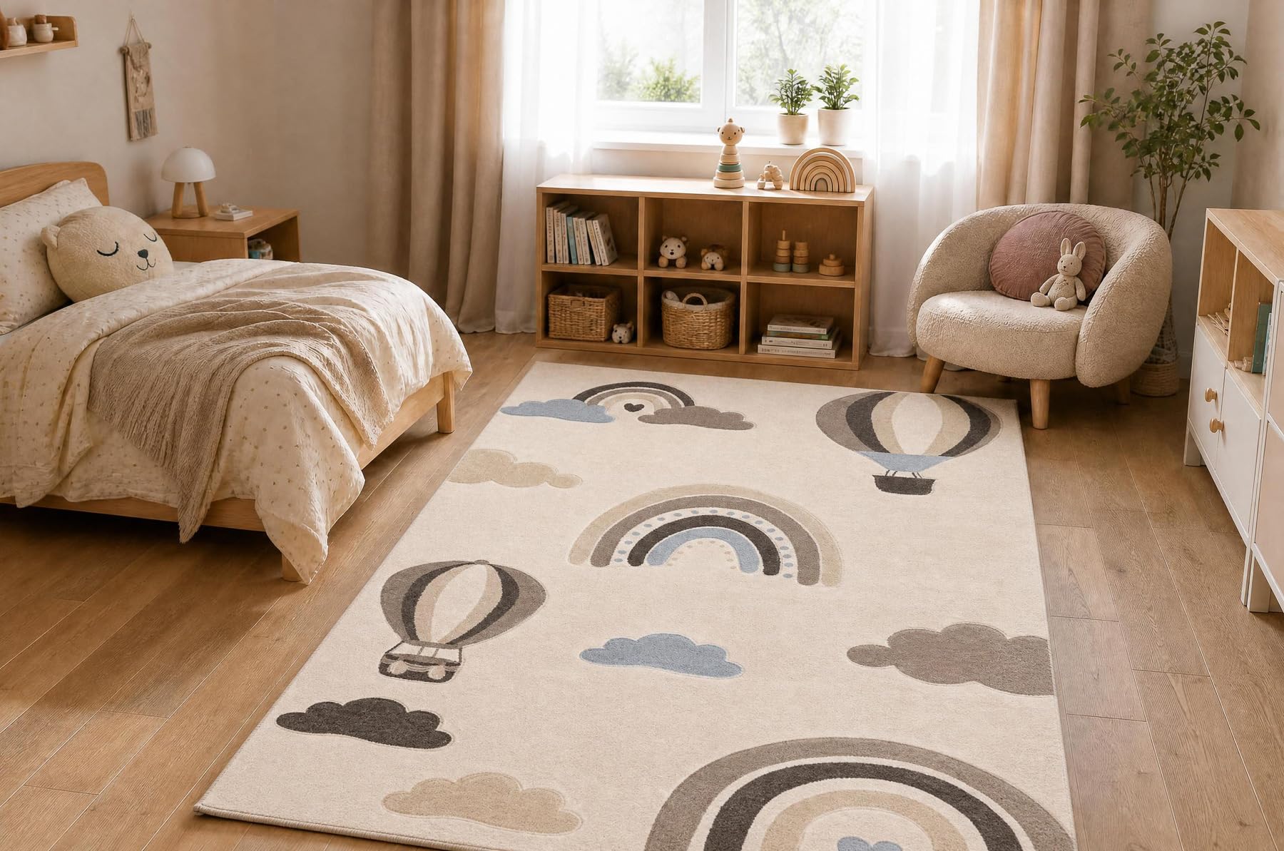 Kiddo Teppich 5644 Creme/beige Regenbogen-Wolkenmotiv 160x220 cm