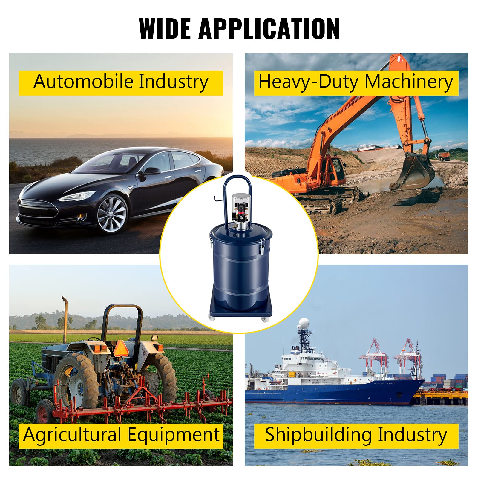 VEVOR Grease Pump 10 Gallon 40L Air Operated Grease Pump, 1.3L/Min Pneumatic Grease Bucket Pump