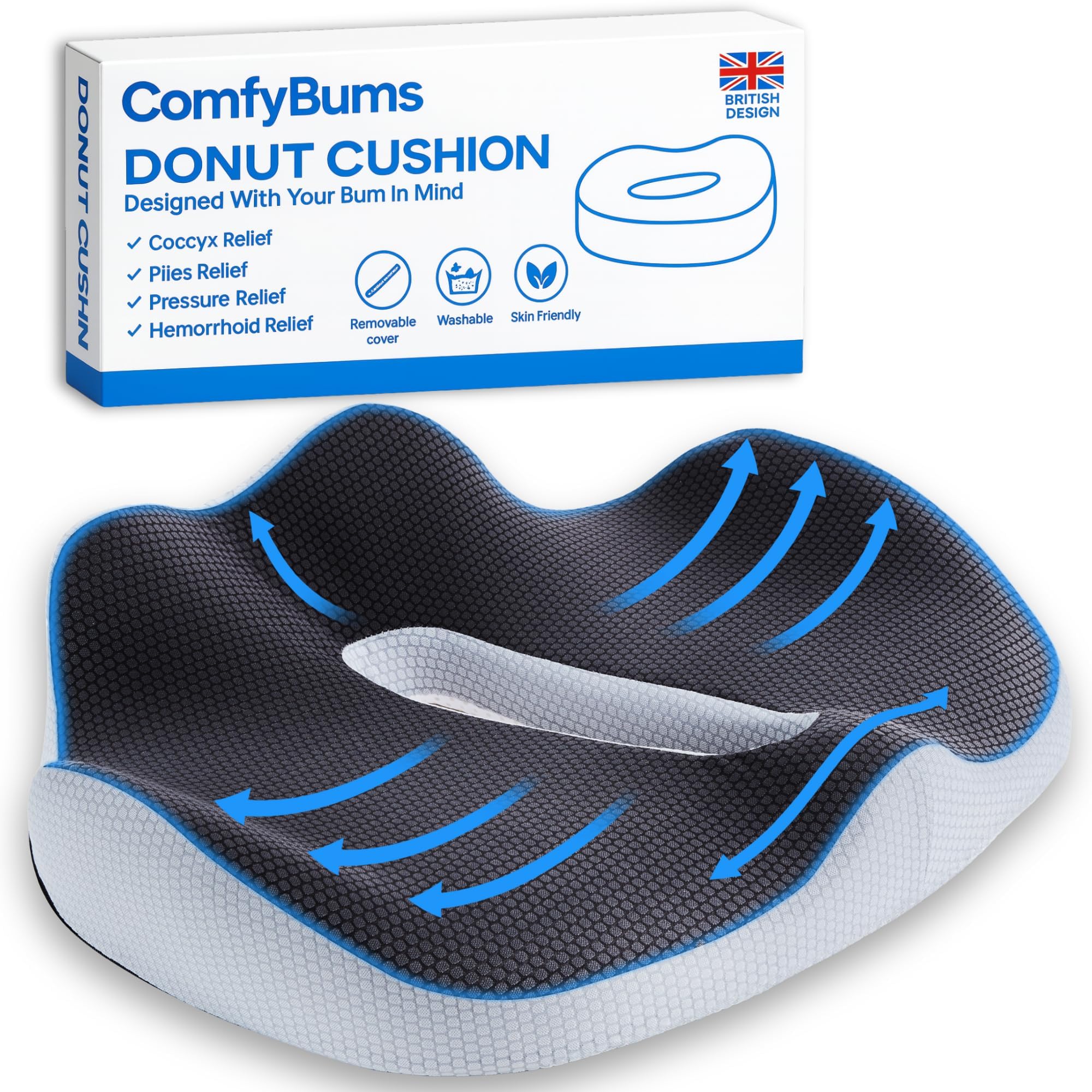 Cuscino ortopedico a ciambella per emorroidi per coccige, coccige, pile, sollievo dalla pressione – Cuscino in memory foam per sedia da ufficio – mira a piaghe e sollievo dal dolore