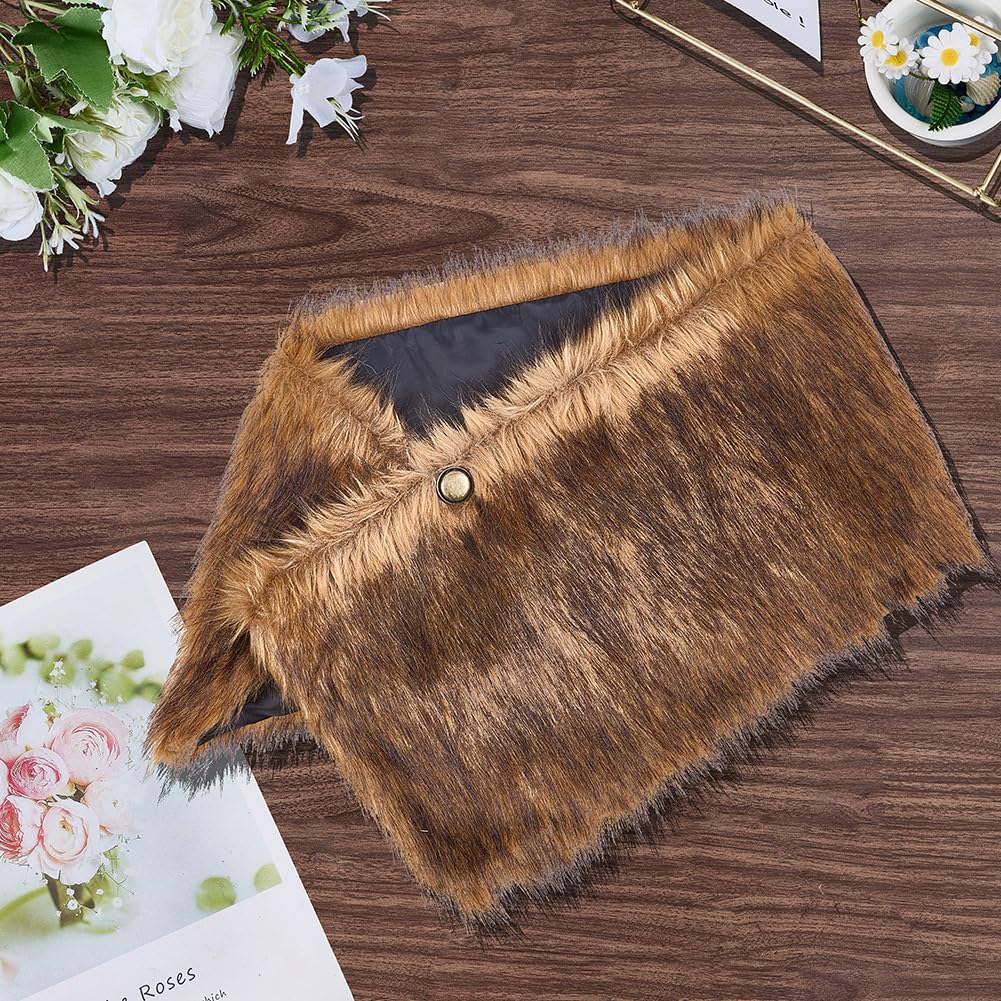 GORGECRAFT Women Viking Faux Fur Shawl and Wrap Fur Stole Camel Medieval Queen Wool Medieval Knight Shoulder Wrap Cloak Collar with Leather Belts for Halloween LARP GoT Warrior Cosplay Costume - Image 3