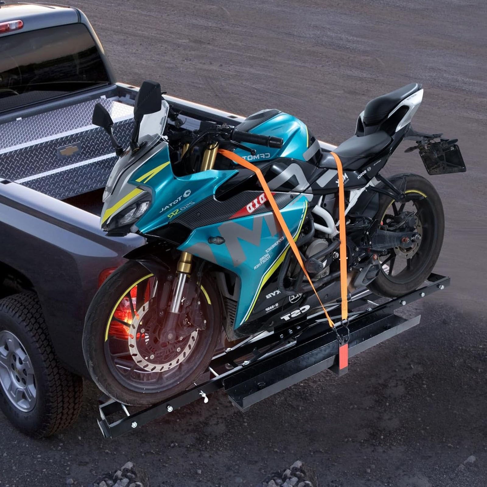 Portamotos de Enganche con Rampa de Carga, Capacidad de 272 Kg - Transportador de Motos de Cross y Scooters para SUV y Camionetas - Incluye Receptor de 5 Cm