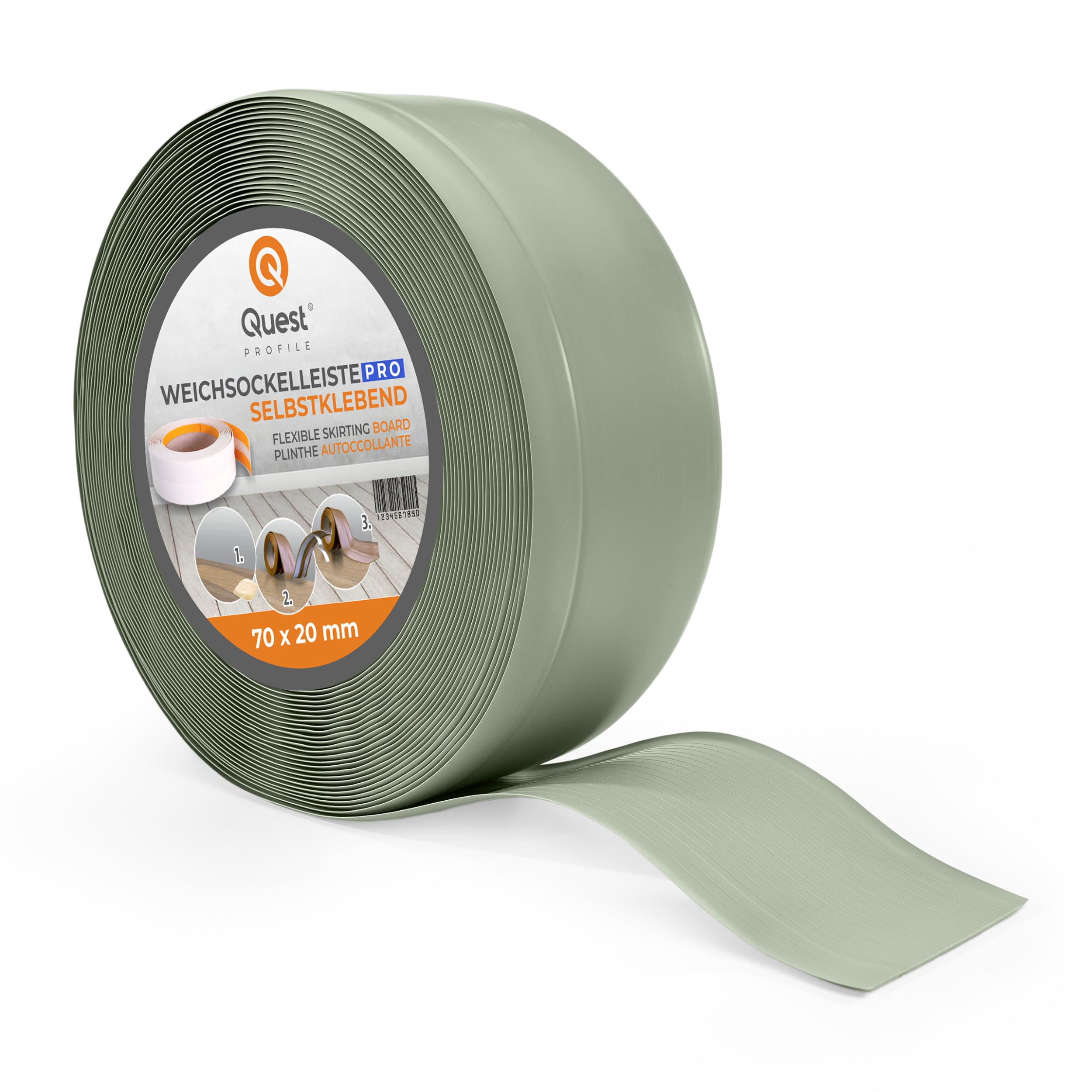 Quest Plinthe Souple PVC 70 x 20 mm Imperméable - Vert clair, 25 m