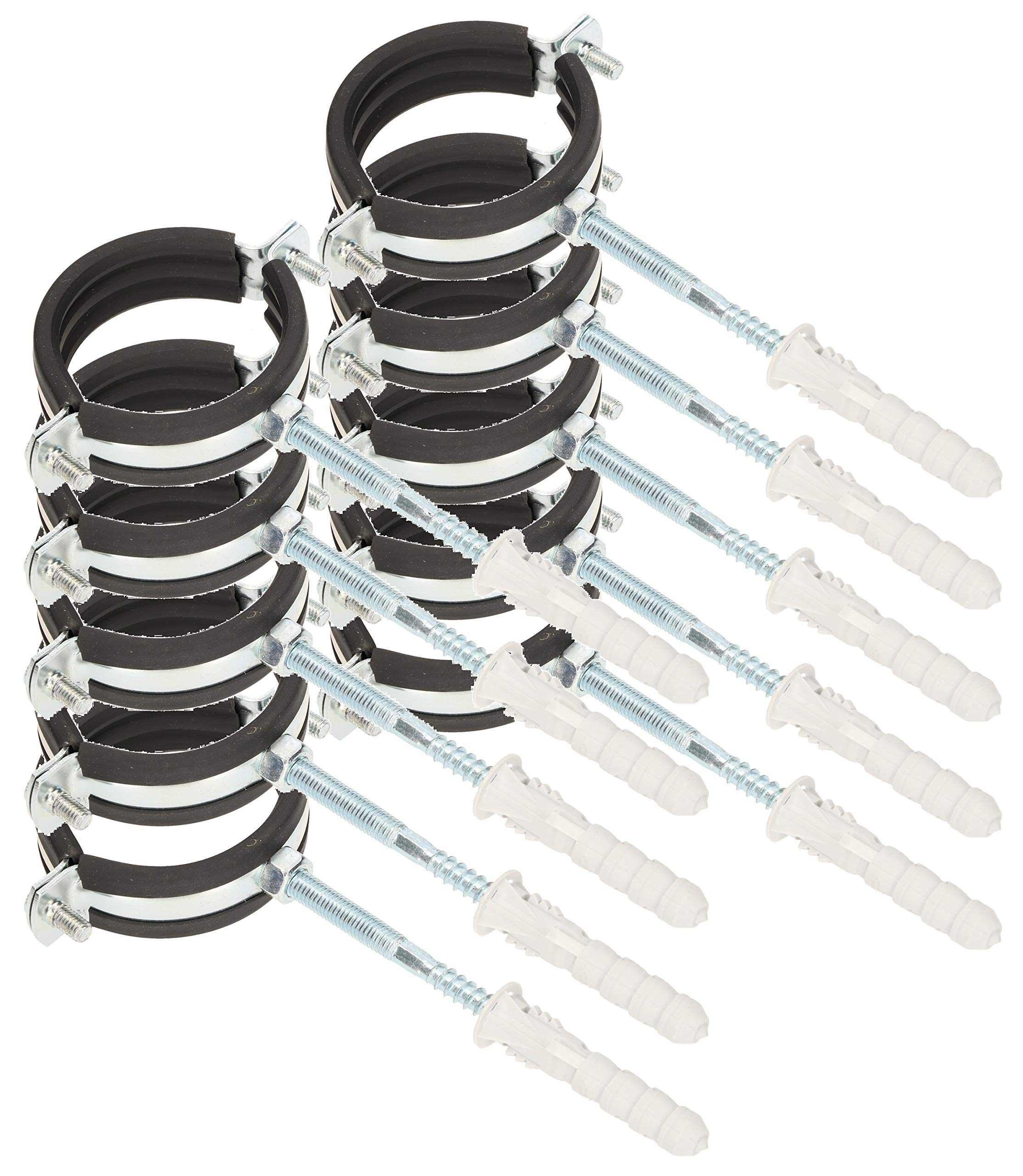 KOTARBAU® 10 pces. Collier de Serrage Tuyau - Acier Galvanisé - 2" - Fixation pour Tube - Collier de Fixation - avec Joint en Caoutchouc - avec Chevilles - Noir Argenté