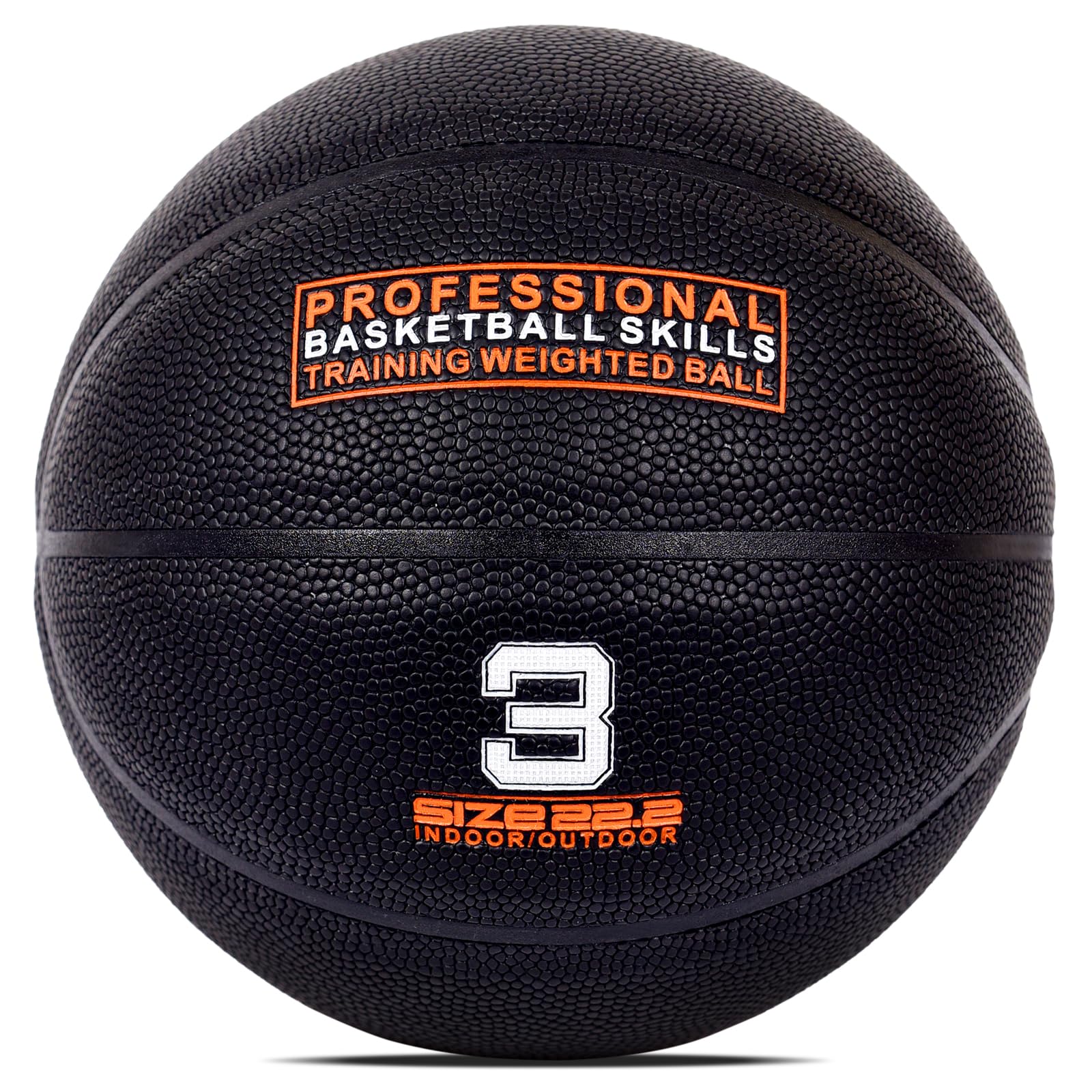 Gewichteter Trainings-Basketball, 56,4 cm, Größe 3, schwarz, kleiner, schwerer Trainingsball, langlebig und verschleißfest, Dribbling-Trainer für drinnen und draußen