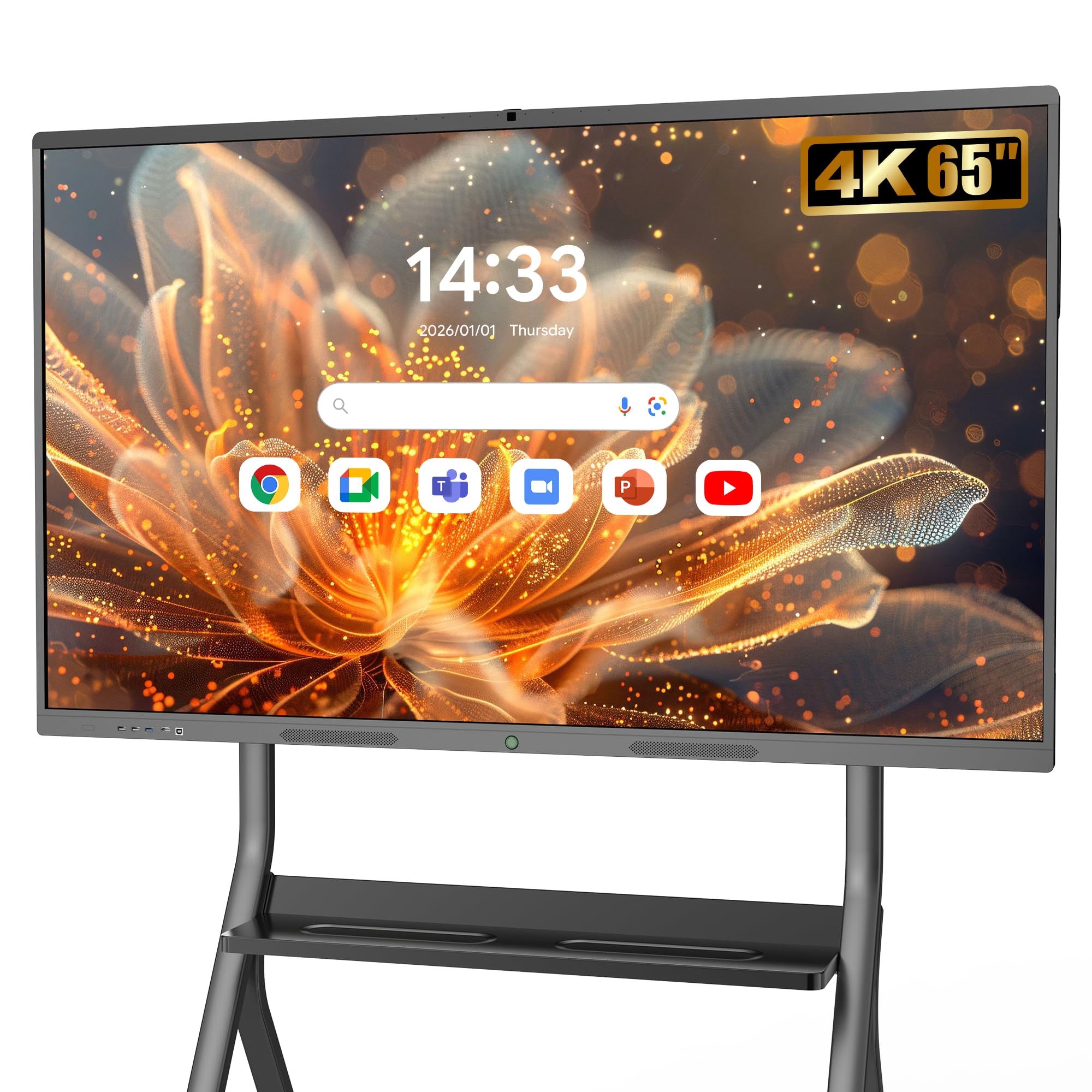 65" Smart Board, Lavagna Interattiva Multimediale 4K, Monitor Touch Screen con Fotocamera e Microfono, 8GB+128GB, WiFi/Bluetooth/HDMI/USB, Android, Per Ufficio e Scuola, Montaggio a Parete
