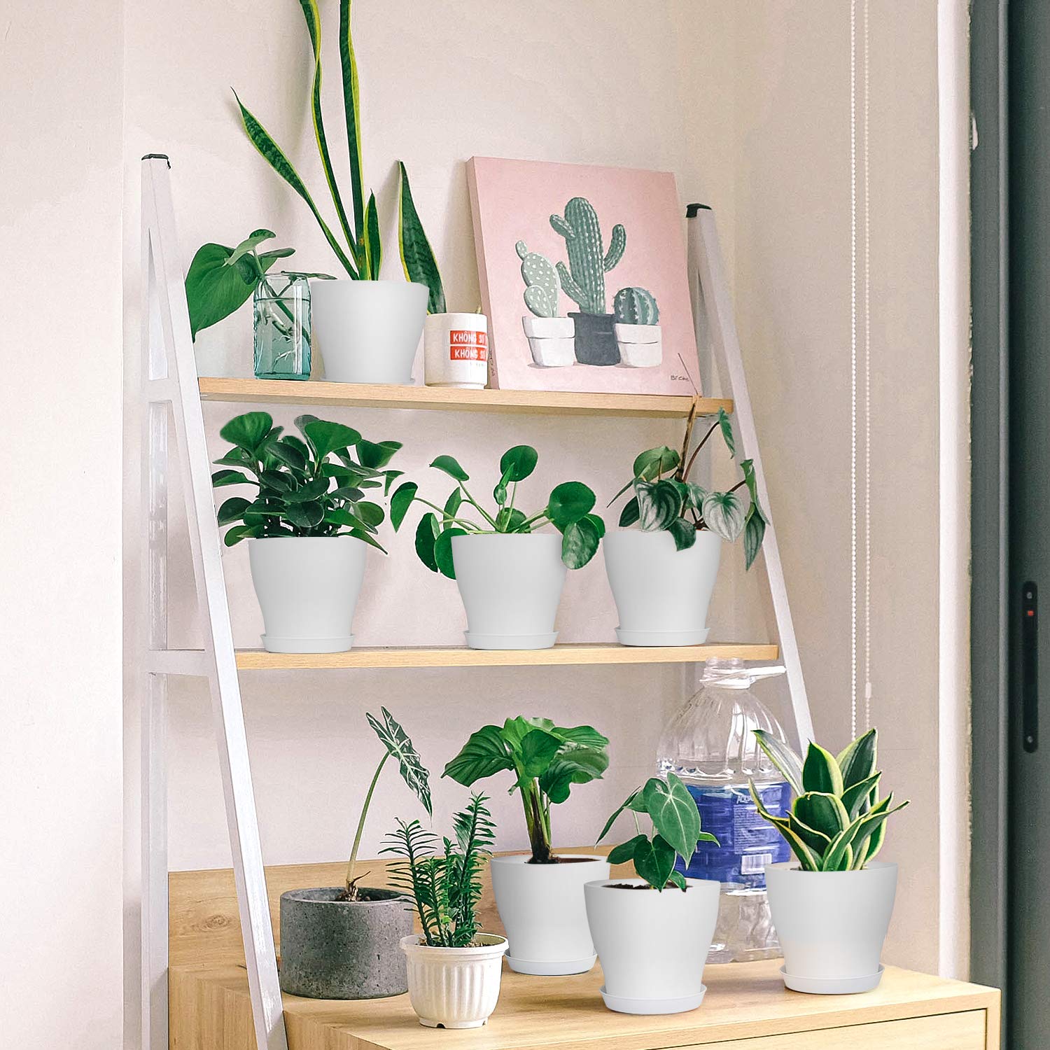 HOMENOTE Plant Pots, Set of 15 Plastic Planters with Multiple Drainage