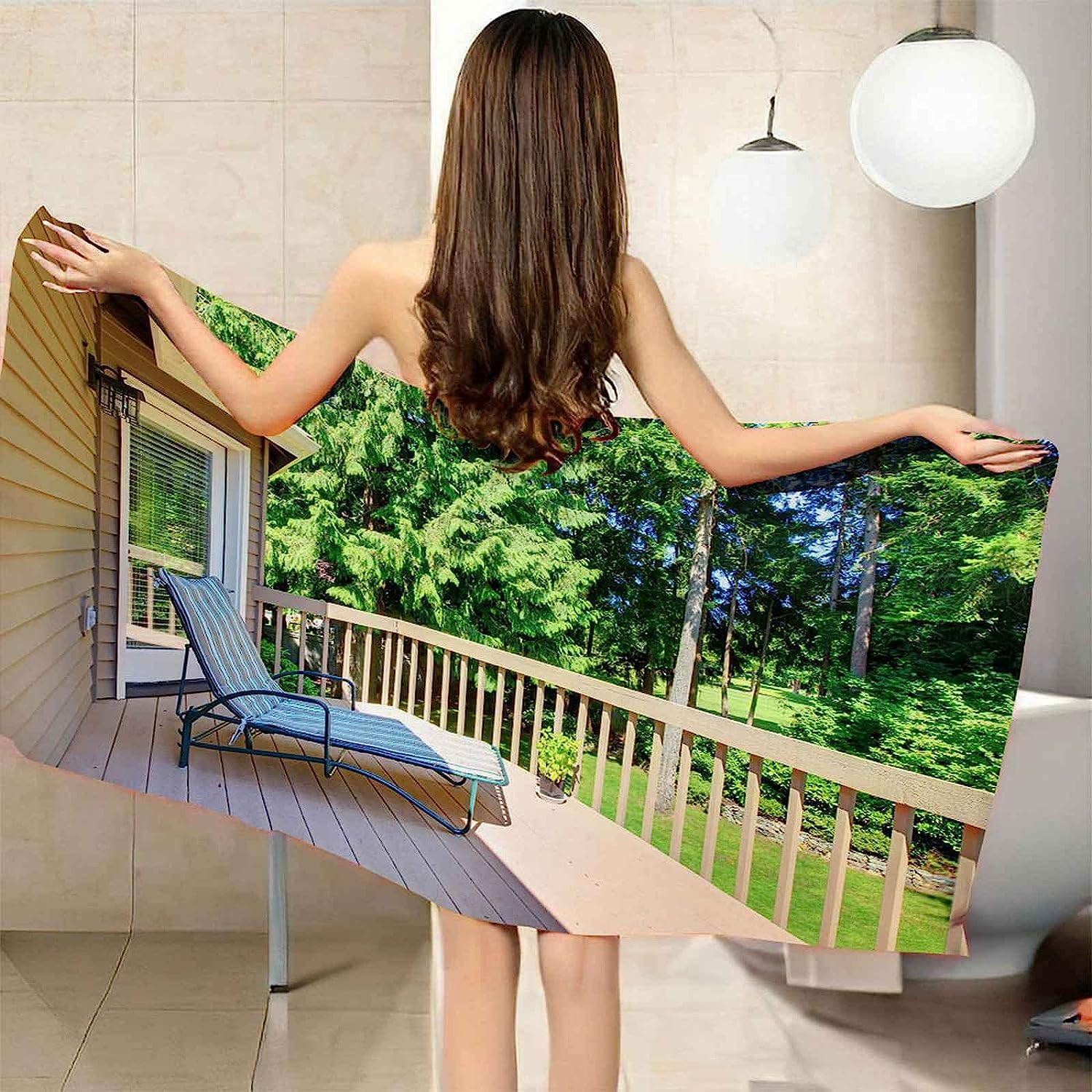 Telo Mare 3D Villa Foresta Verde 200 X 200 Cm, Telo Da Bagno, Telo Da Spiaggia In Microfibra. Asciugamano Ultra Leggero E Ad Asciugatura Rapida Per Sport, Coperta Da Spiaggia, Coperta Da Pi -5C7O/R0N