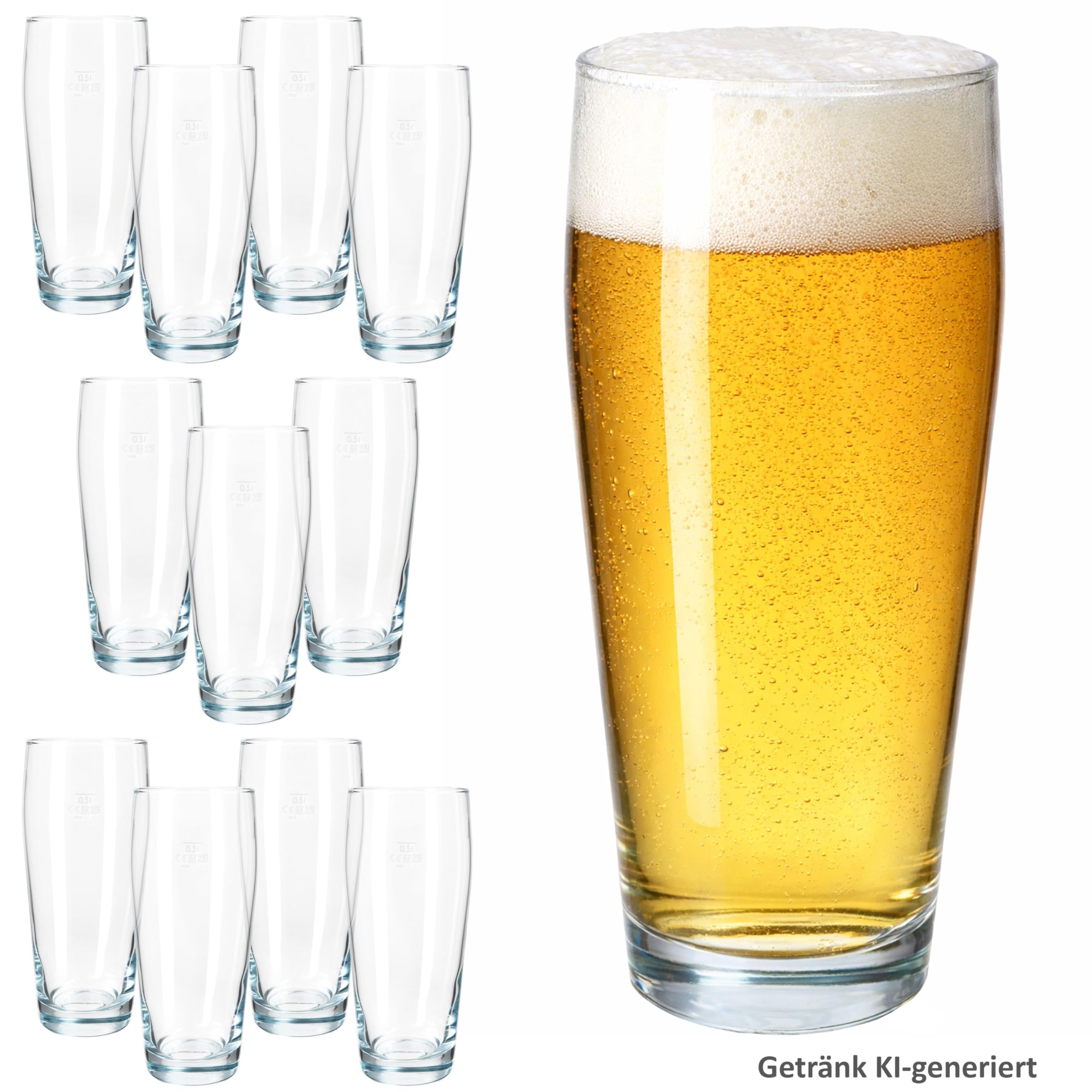 MamboCat 12er Set Willibecher 0,5 L geeicht I Biergläser aus klarem Glas mit Eichstrich I Trinkgläser für Bier, Wasser, Cocktails & Softgetränke ideal für Gastro, Bars & Restaurants