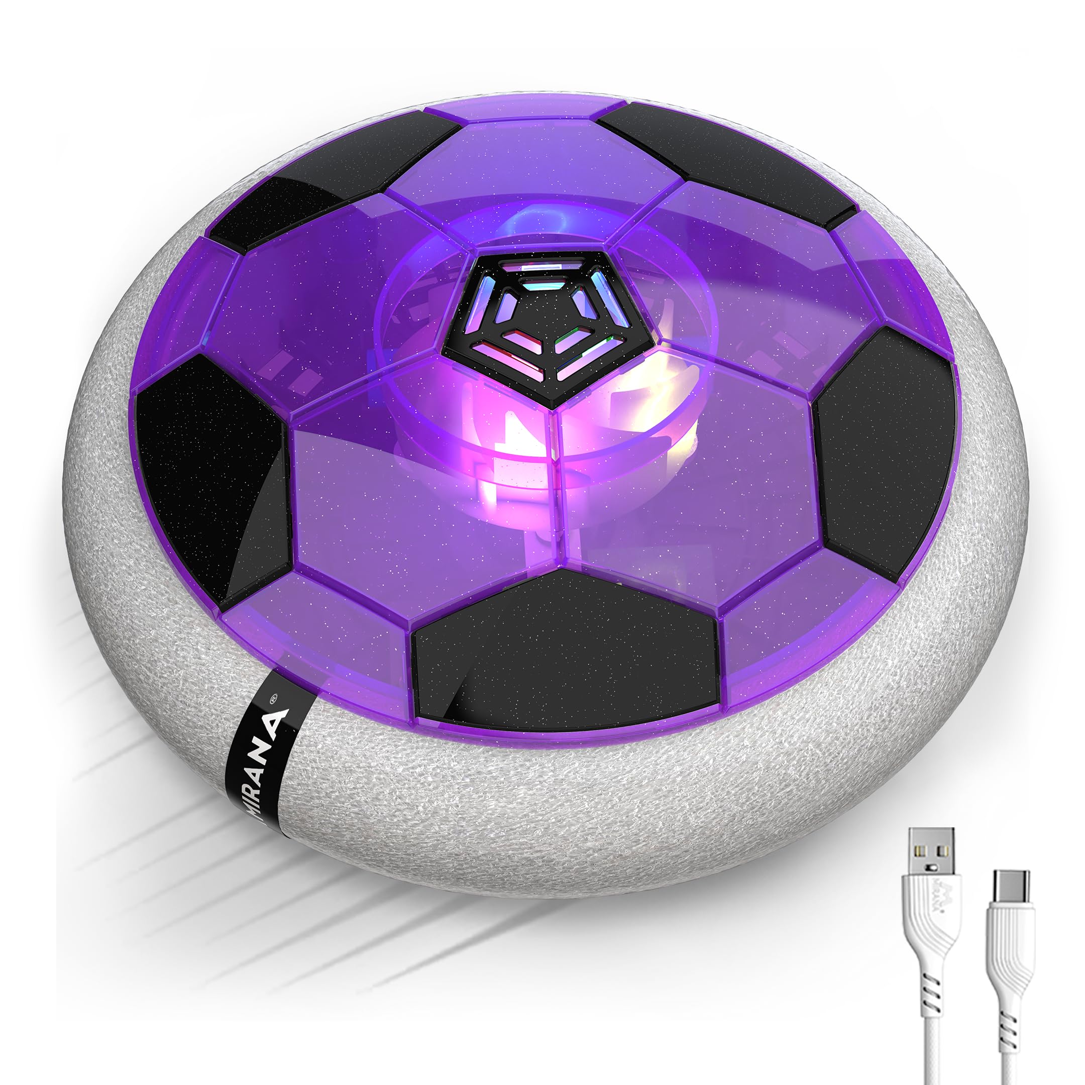 Mirana C-Type USB Rechargeable Battery Powered Hover Football Indoor Floating Hoverball Soccer | Air Football Smart | Made in India Fun Toy Best Gift for Kids Boys & Girls 2-10 Years (Glow-Purple)-image-27