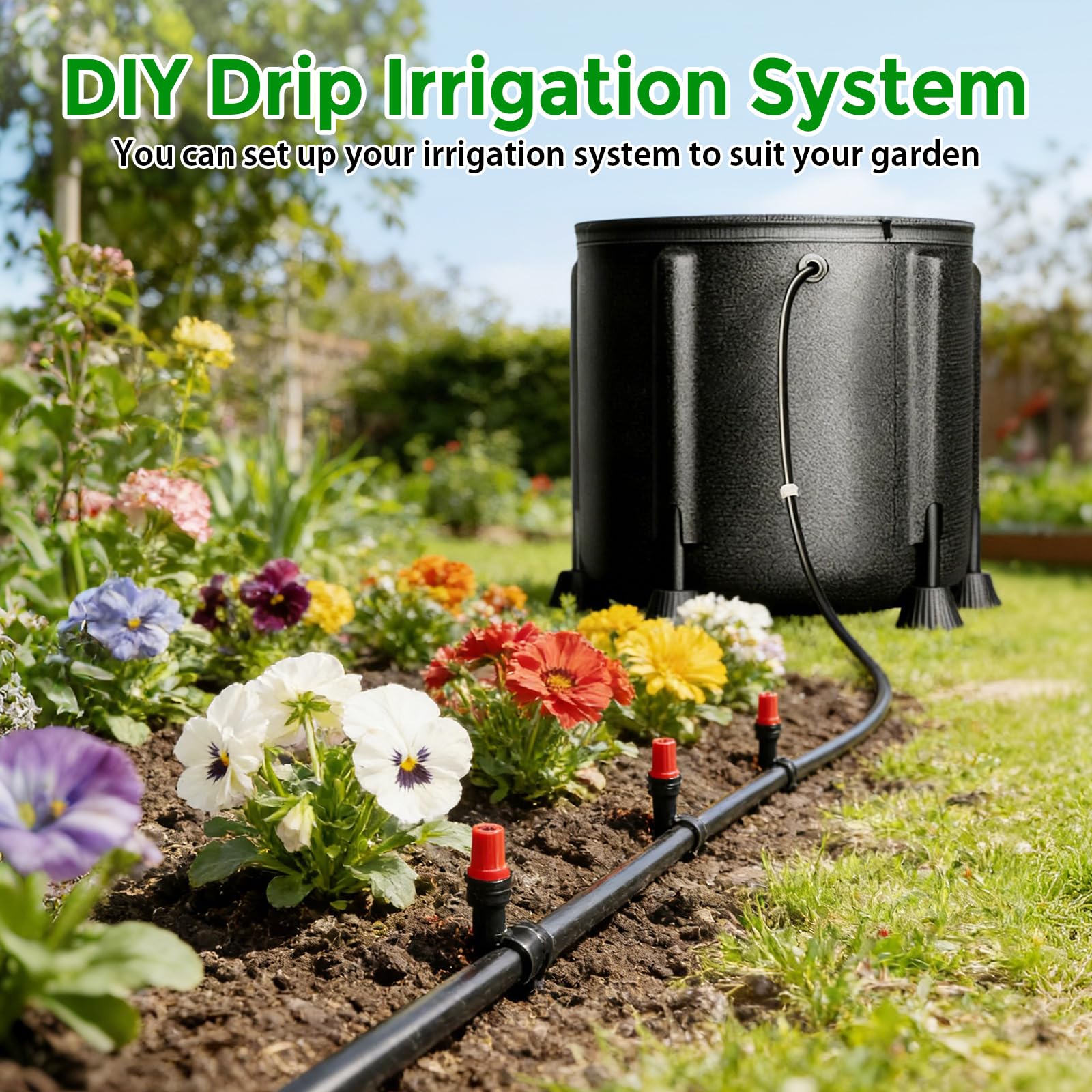 Système d'irrigation automatique, kit d'irrigation goutte à goutte avec pompe à eau de 15 W et seau de 50 litres, 4 sacs de plantation en tissu non tissé, système d'irrigation de vacances pour jardin