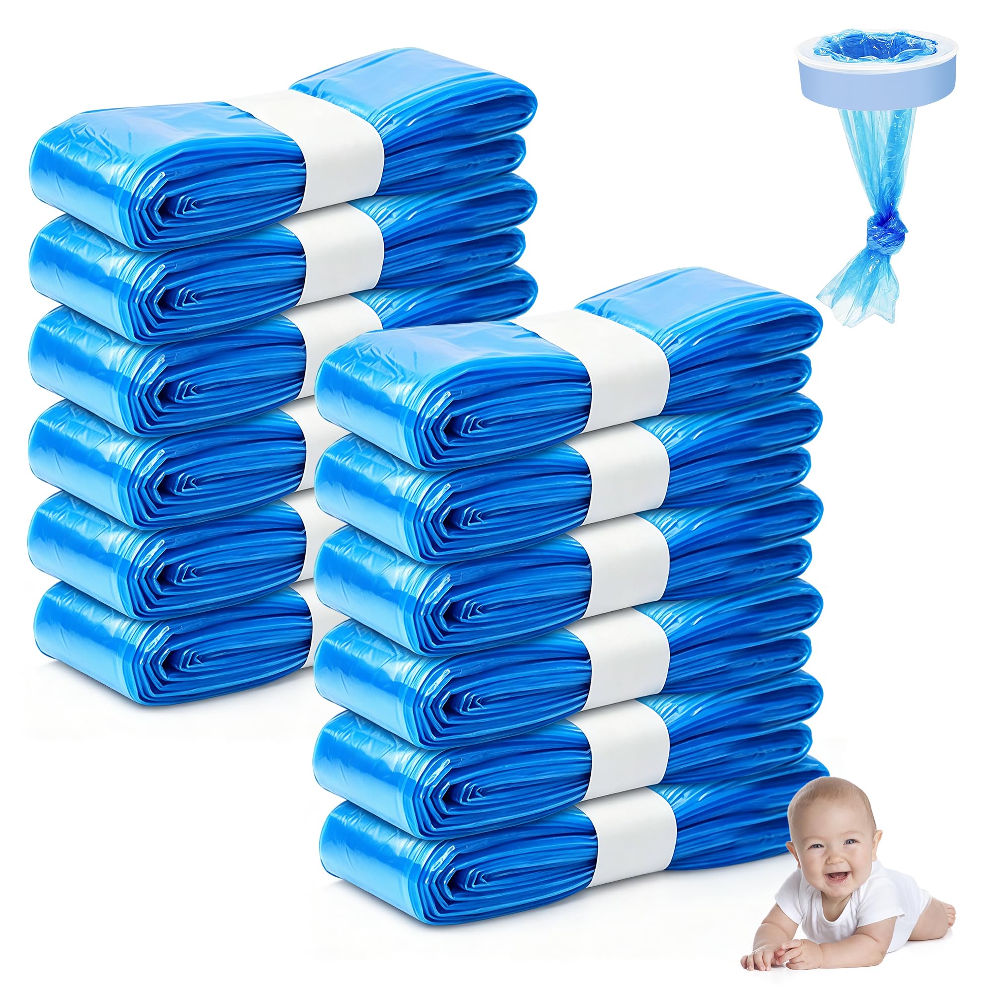 12 Pack Nappy Bin Refills, 4.5m Diaper Pail Refill Bags, Tear Resistance Waste Disposal Refills Bags, Compatible with Most Models of Trash Cans