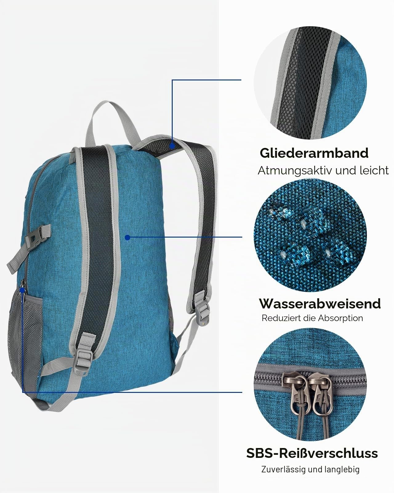 WATERFLY Ultraleicht Faltbar Klein Rucksack: 20L Leicht Packable Wanderrucksack Tagesrucksack Trekkingrucksack Outdoor Sportlich Backpack Travel Daypack für Herren Damen