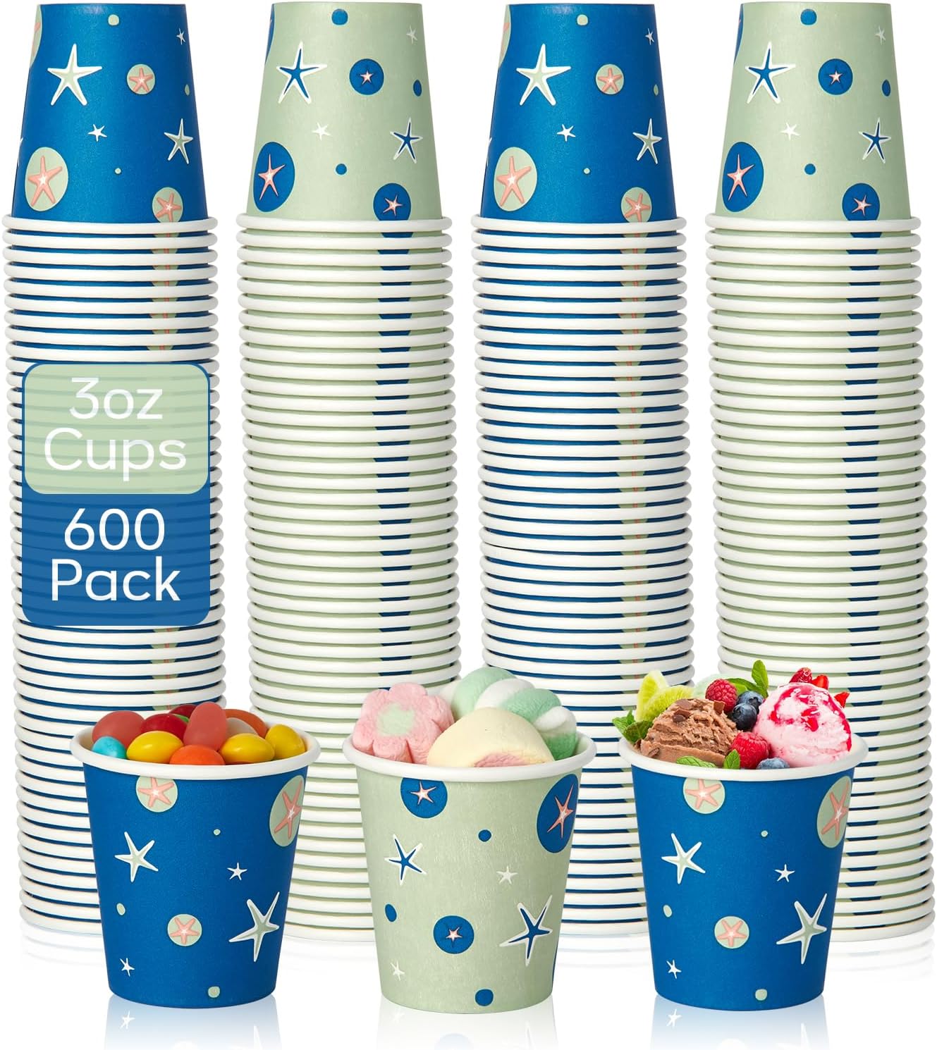 600 Pack 3 oz Paper Cups, Disposable Mini Cups for Mouthwash Espresso Snack Used for Bathroom, Party, Picnic, Travel and Events 3OZ - Green and Blue