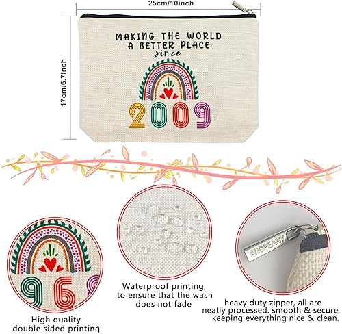 Miniatura 2 de Regalos de cumpleaños para mujeres y niñas, bolsas de maquillaje pequeñas de lino impermeable lavado de doble cara, 2009, Rainhow