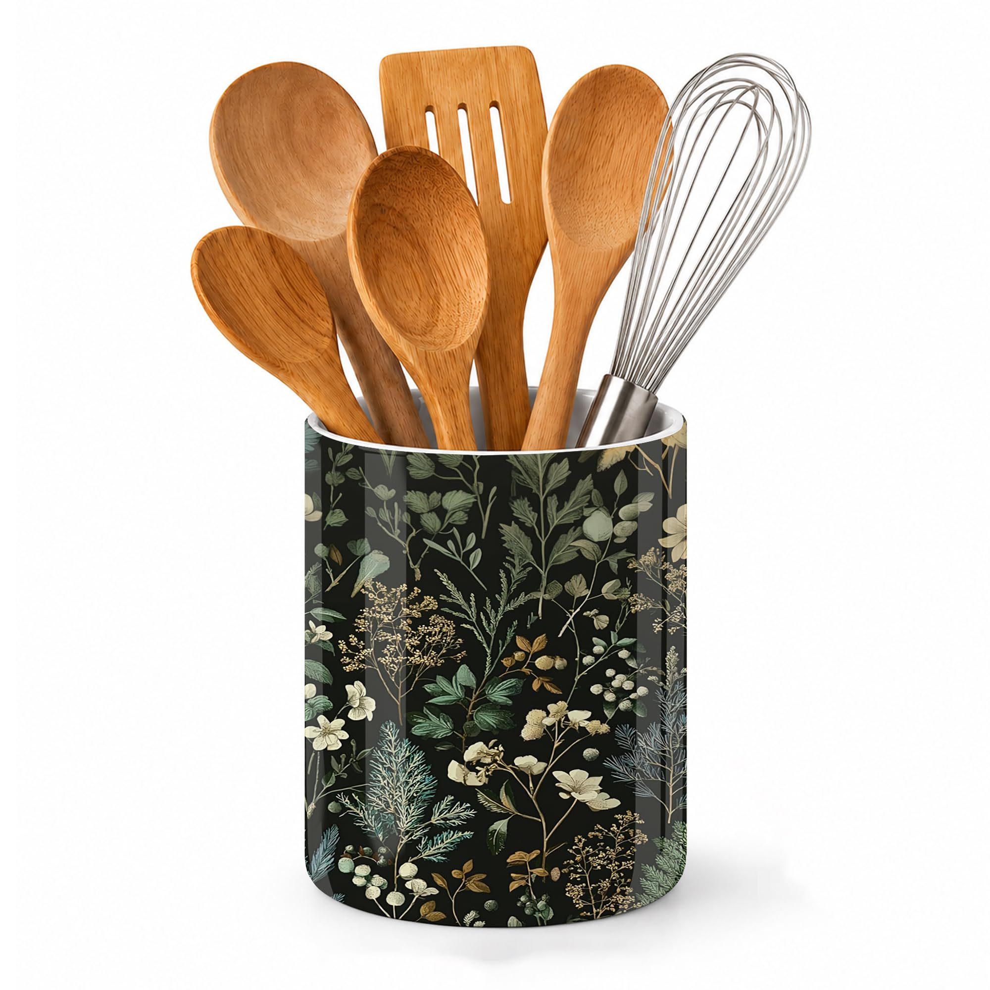 Axxitude Vintage Herbs Floral Kitchen Utensil Holder, Large Ceramic Utensil Crock For Countertop,Cooking Utensil Organizer For Spatulas,Spoons