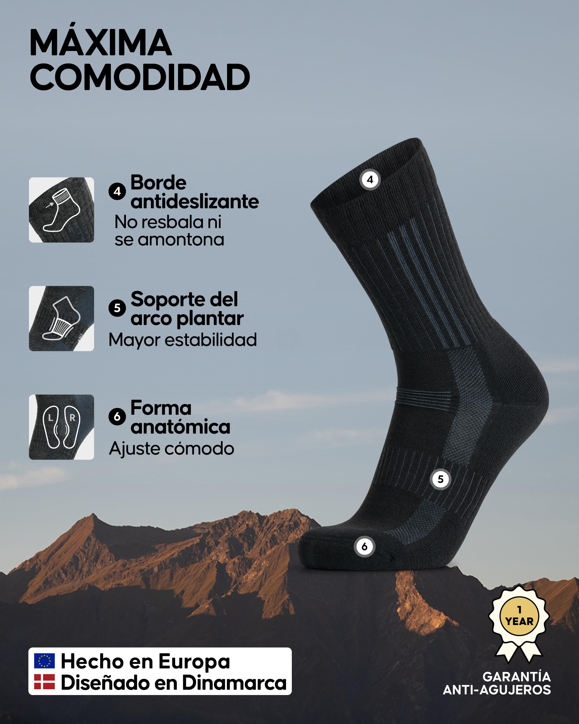 DANISH ENDURANCE Calcetines de Algodón Orgánico, Suaves, Transpirables, Hombre y Mujer, 1 Pack