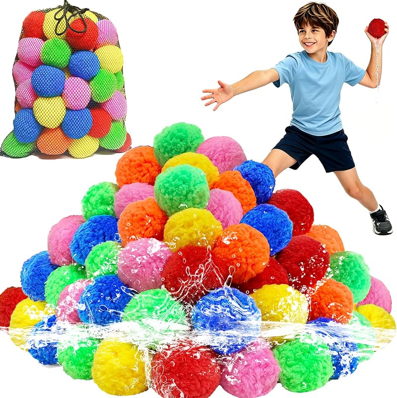 90 Pcs Reusable Water Sponge Balls, Reusable Water Balloons for Outdoor Toys and Games, Water Toys for Kids and Adults Boys and Girls - Summer Toys Ball for Pool and Backyard Fun (Multicolor 90)