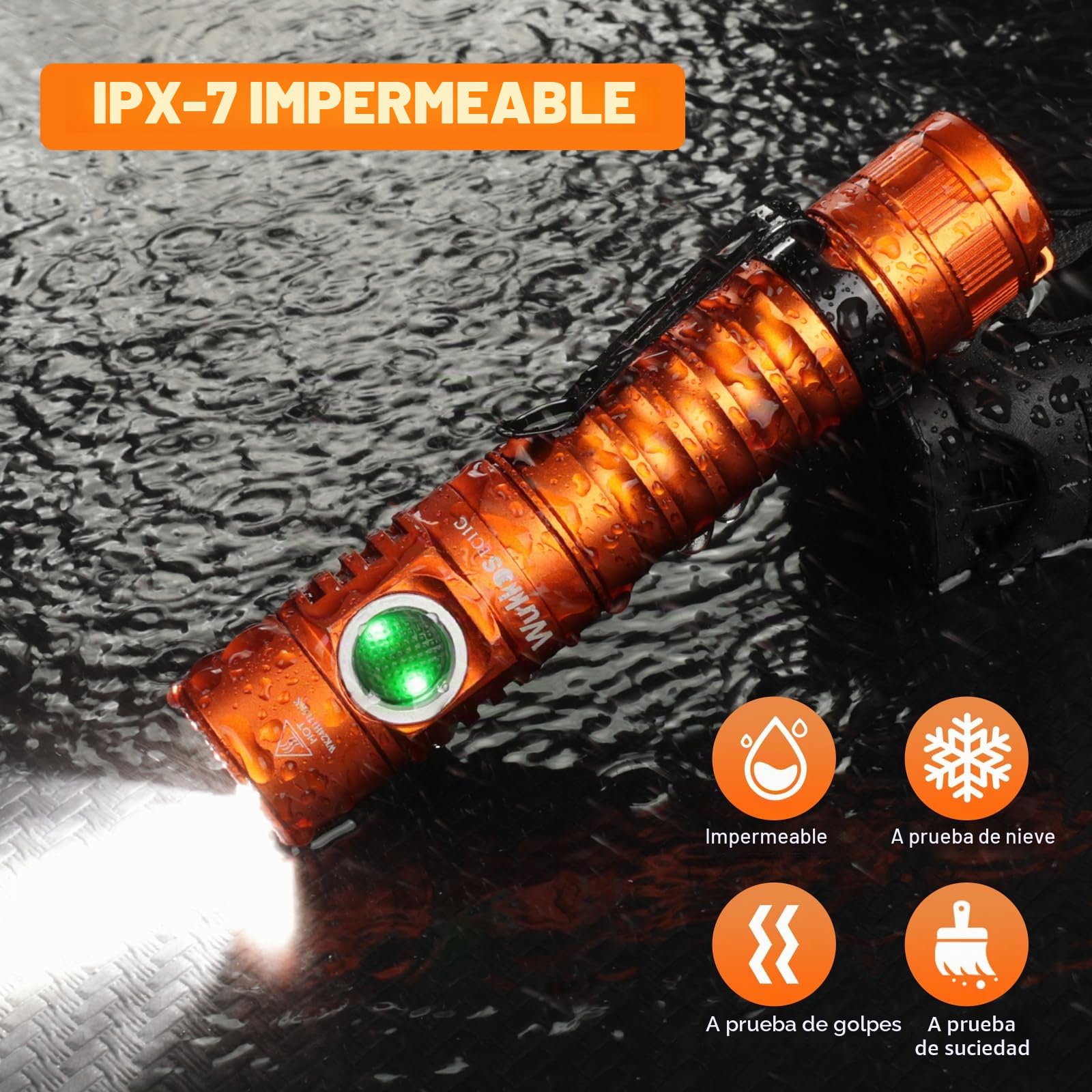 Wurkkos FC11C Linterna LED, 1300 Lumen Recargable USB 90CRI, Linterna con Imán en la Parte Inferior de la Luz, Linterna LED Recargable de Alta Potencia (Naranja 5000K)