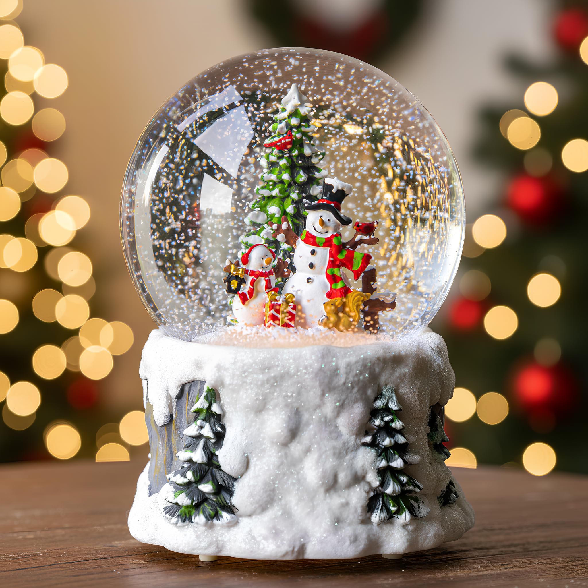 Globo de nieve de Navidad con muñecos de nieve, iluminación musical con linterna de agua de 6 horas con purpurina giratoria, regalos y decoraciones de fiesta de Navidad