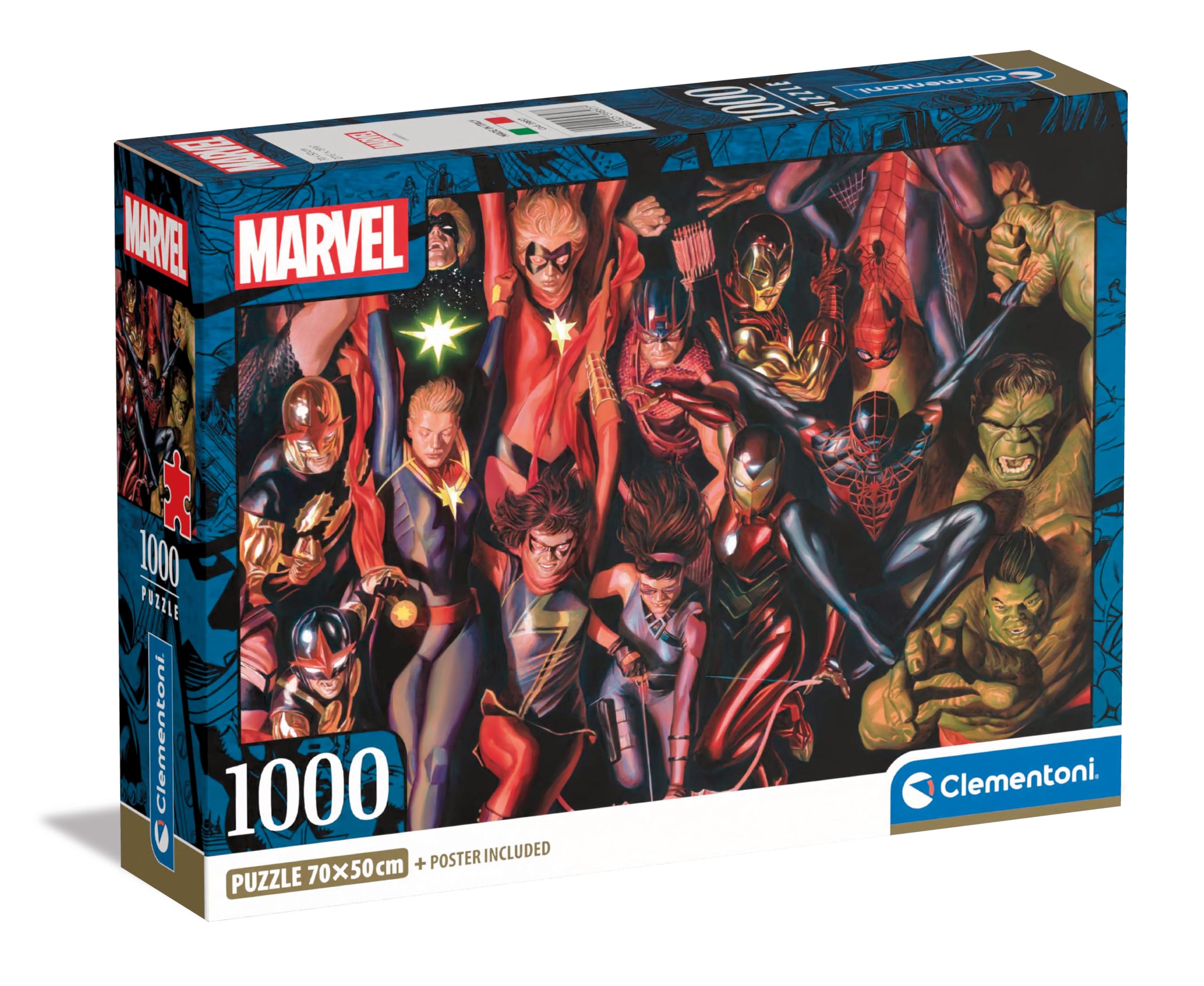 Clementoni Jigsaw Puzzle Marvel The Avengers 1000 Pieces - Poster Included, Puzzle For Adults 14-99 Years, Gift For Men/Women, Super Hero, Made In Italy, 39857