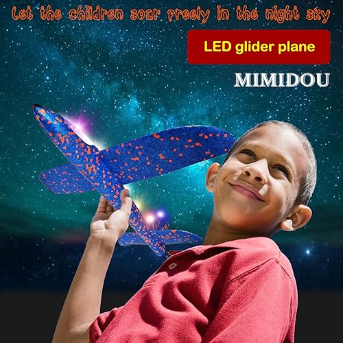 Miniatura 6 de MIMIDOU Avión planeador LED, paquete de 2, avión de espuma de 17.5 pulgadas con 2 modos de deslizamiento, las fascinantes luces LED permiten que los