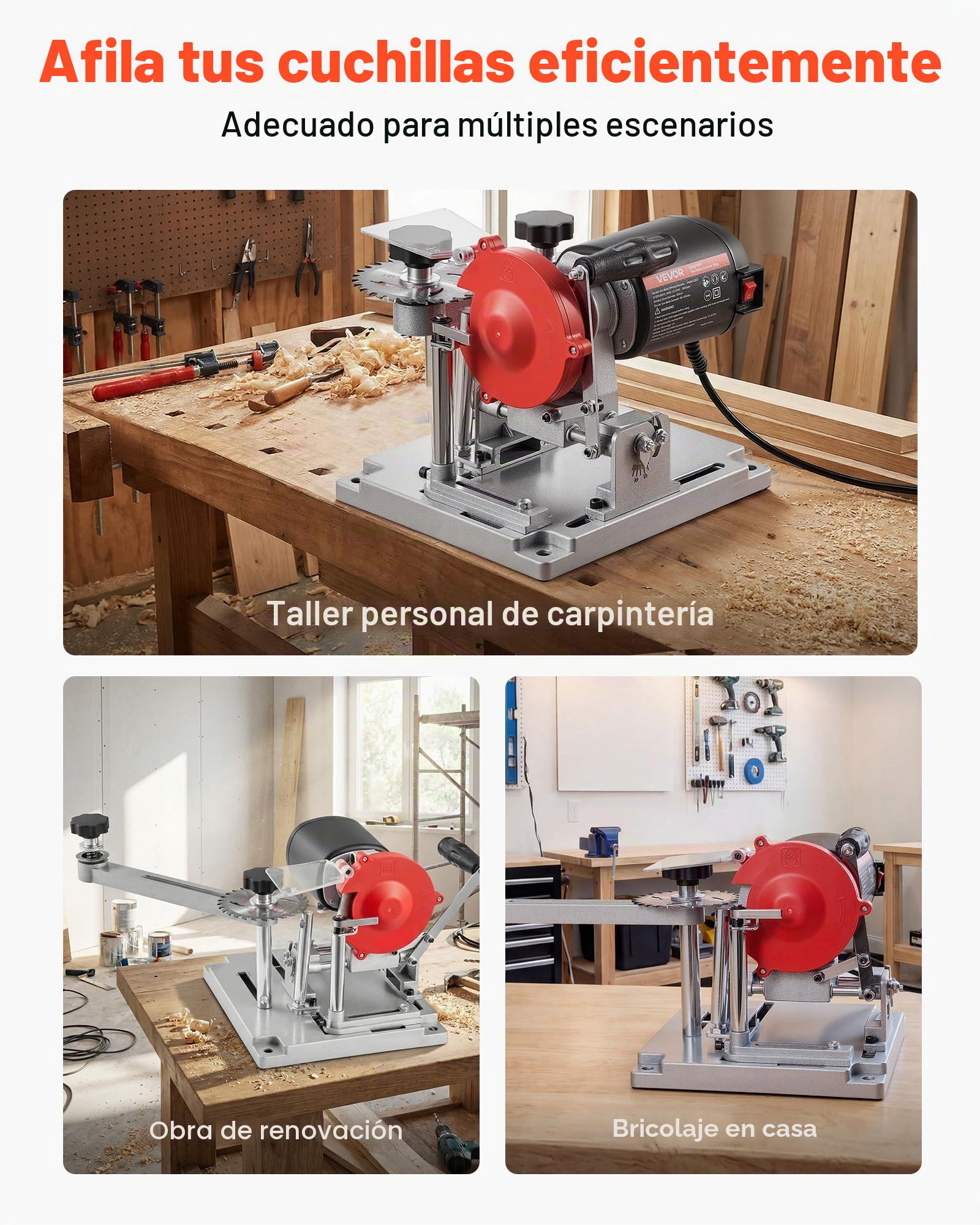 VEVOR Afiladora de Discos de Sierra Circular 140 W 5700 RPM, Afilador de Hojas de Sierra Circular para Hojas de 90 a 400 mm con Muela de Diamante y Cerámica Ajuste para Taller Carpintería y Bricolaje
