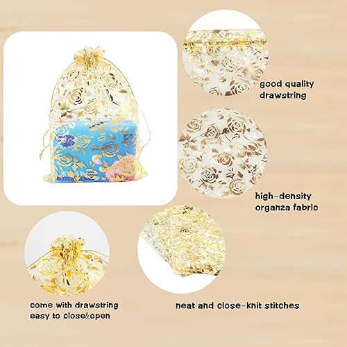 Miniatura 5 de QIANHAILIZZ Paquete de 100 bolsas de organza con cordón de 7 x 9 pulgadas, bolsa de regalo de joyería de organza con cordón para regalos de boda