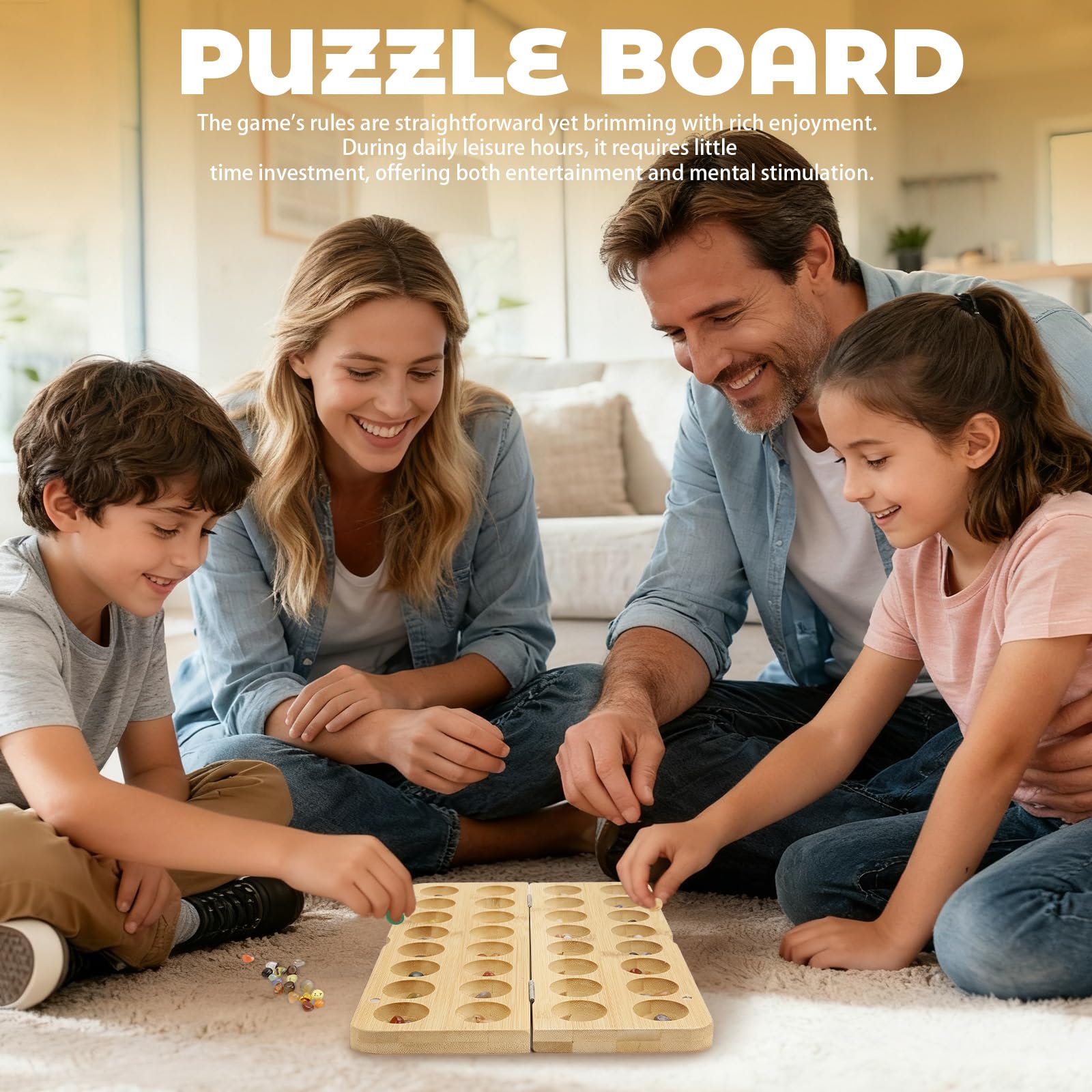 Steinchenspiel Hus - Bao - Kalaha Spiel Edelsteinspiel aus Holz inkl. Edelsteinen Strategiespiele für Kinder Erwachsene