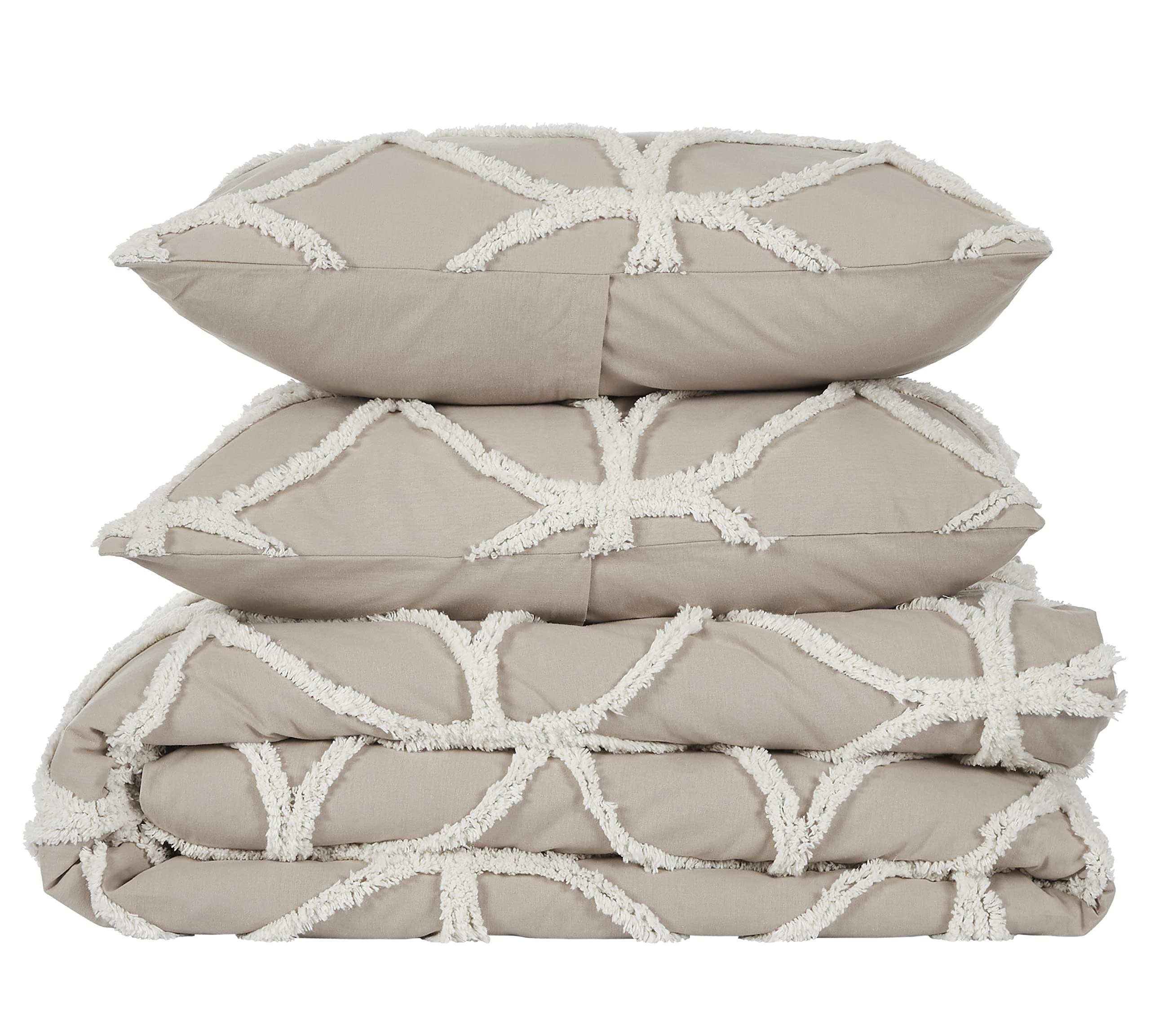 Better Trends Double Wedding Ring Bed Comforter Collection 100% Cotton Tufted Unique Luxurious Soft Plush Chenille Machine Washable Tumble Dry, King, Taupe/Ivory