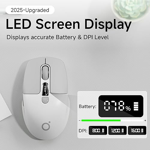 Miniatura 2 de EWEADN Q1 - Ratón inalámbrico, Bluetooth y mouse silencioso de 2.4 G, clic silencioso con 3 niveles de DPI, batería y pantalla inteligente DPI, 6