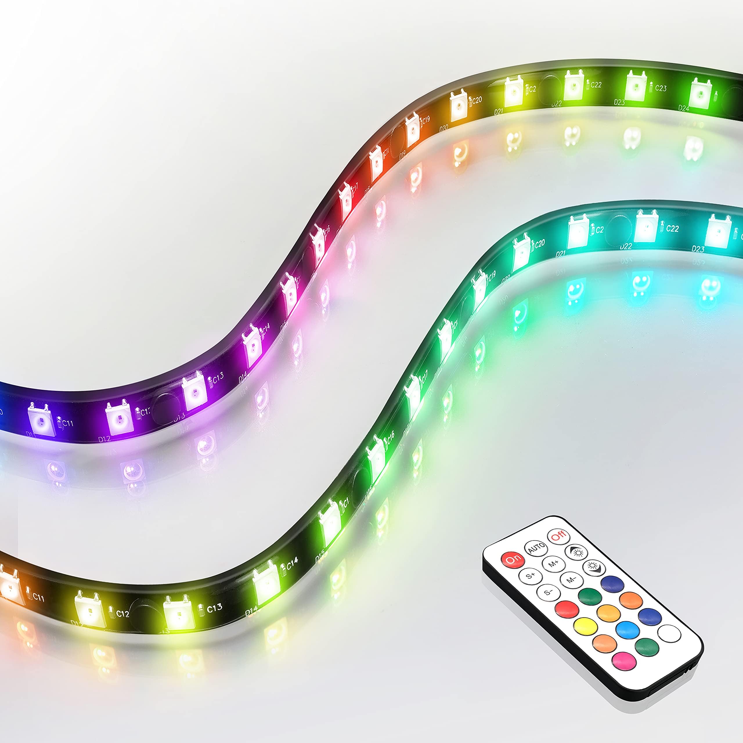 EZDIY-FAB Addressable RGB LED Strips with Magnet for PC Case,with Remote Control(Compatible with ASUS Aura Sync and MSI Mystic Light Sync)-2 Pack 40CM