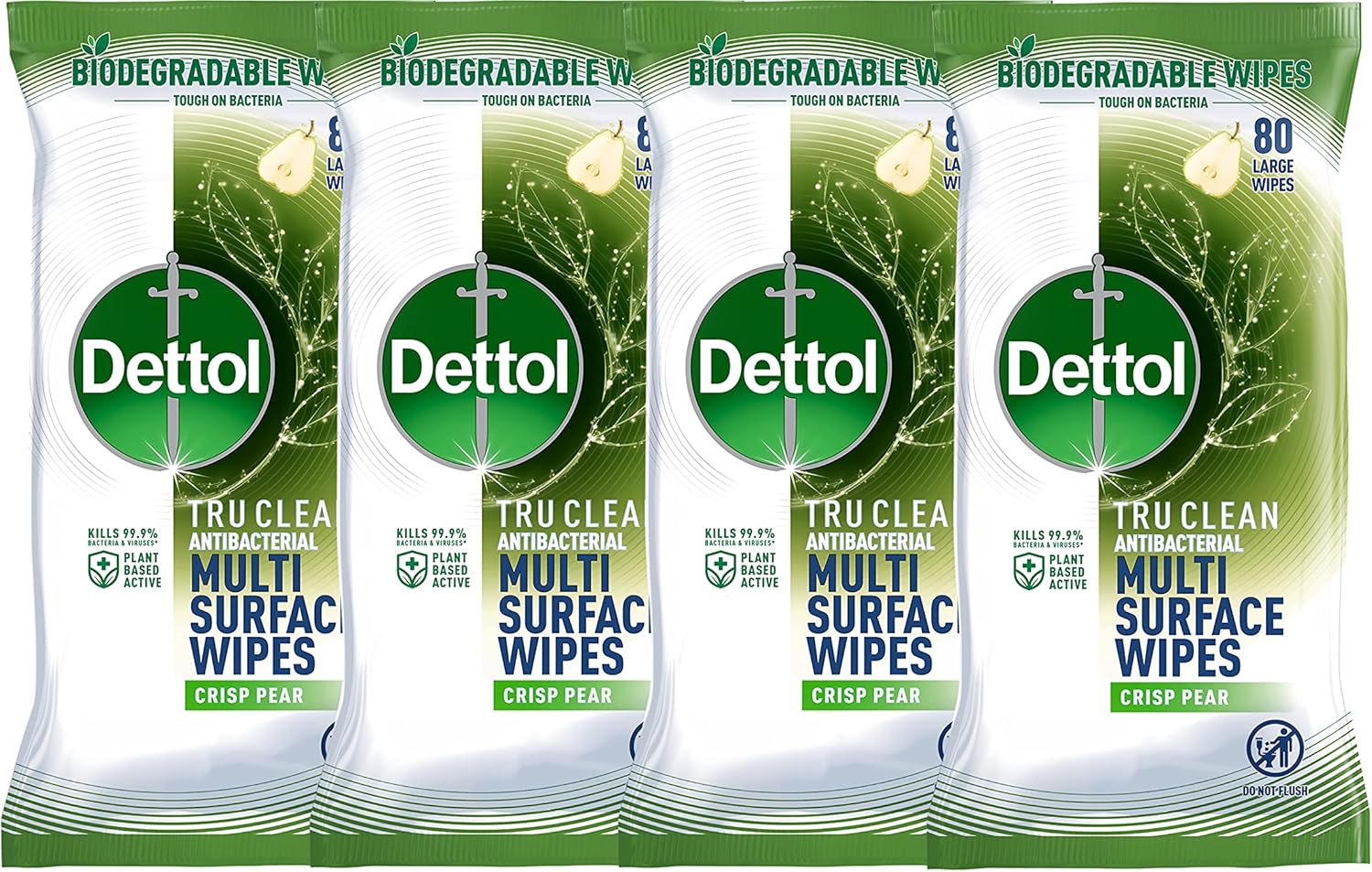 Buy Dettol Tru Clean Antibacterial Multi Surface Wipes, Crisp Pear, 4 x