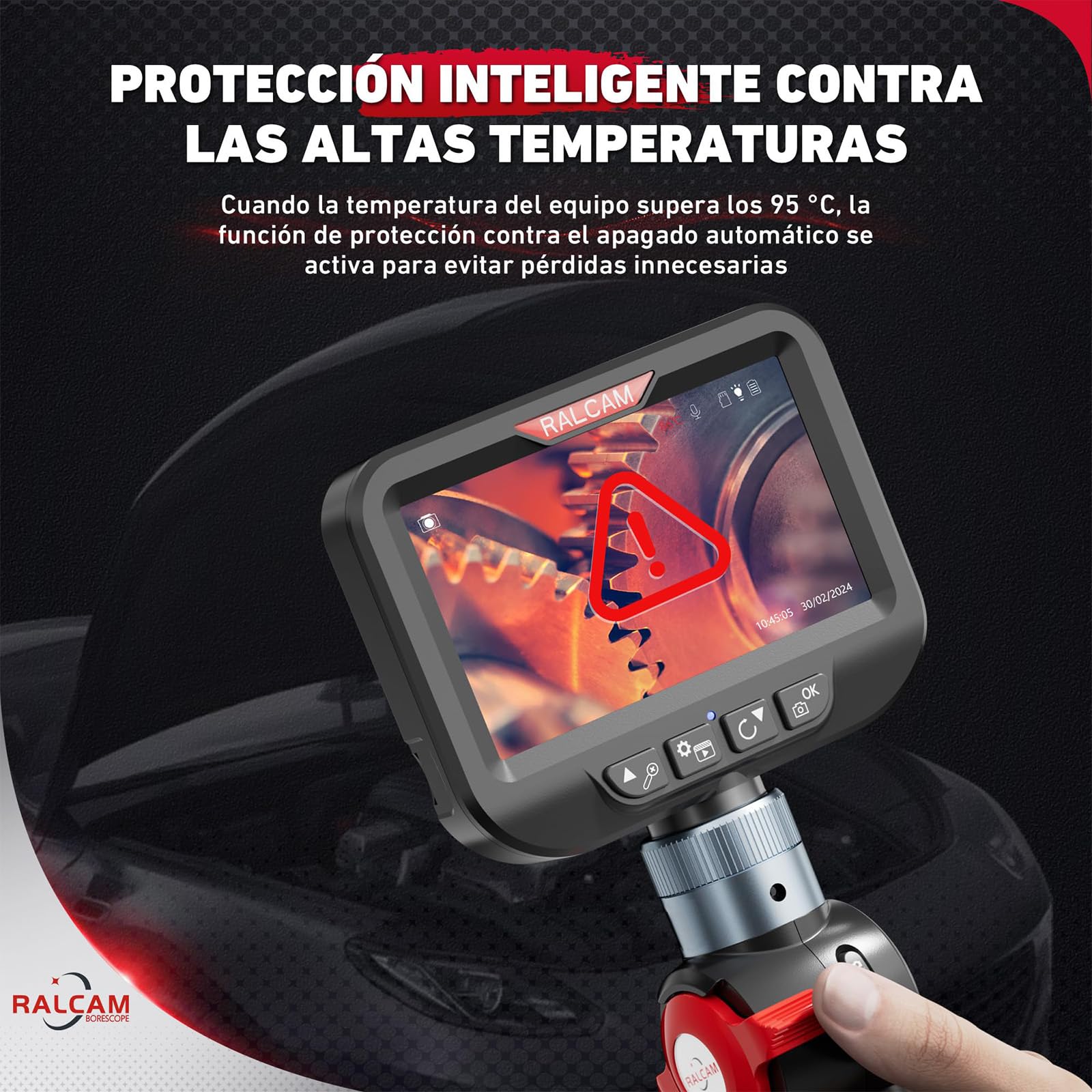 Ralcam Cámara Endoscópica con Pantalla 4,3" HD 1080P, 8,5mm con 6 LED, IP67 Impermeable, Endoscopio Profesional para Automóviles, Hogar y Fontanería (Sonda 1m Flexible)