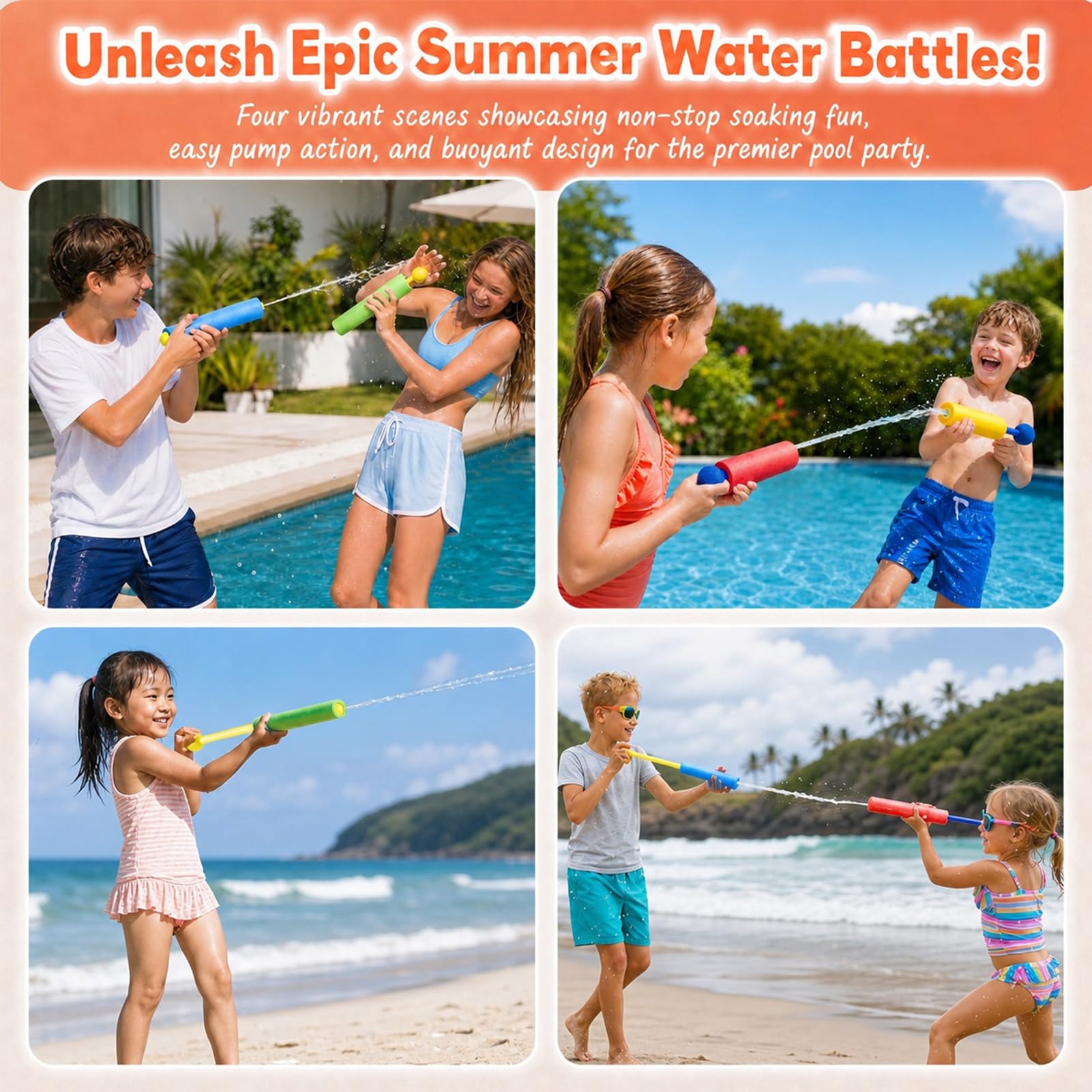 Pistolas de Agua de Espuma para Niños, Pack de 16 Mini Juguetes Acuáticos, Juguetes de Piscina para Niños y Niñas, Juguetes de Verano para Playa, Jardín y Fiesta Infantil