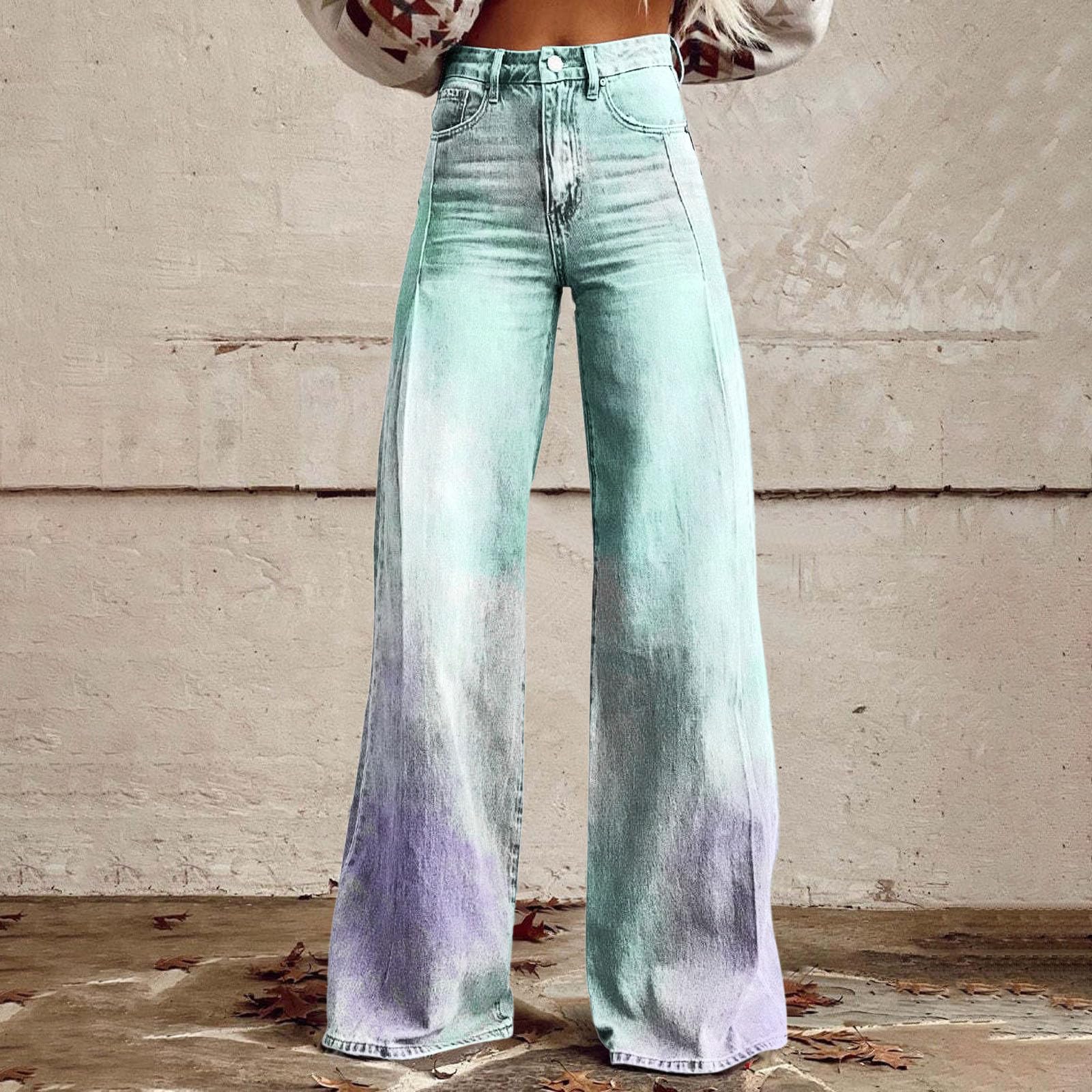 Pantalones vaqueros de cintura alta para mujer, pantalones vaqueros extra largos, pantalones vaqueros con estampado de Tie Dye, elegantes pantalones de mezclilla retro, tallas grandes, vaqueros para