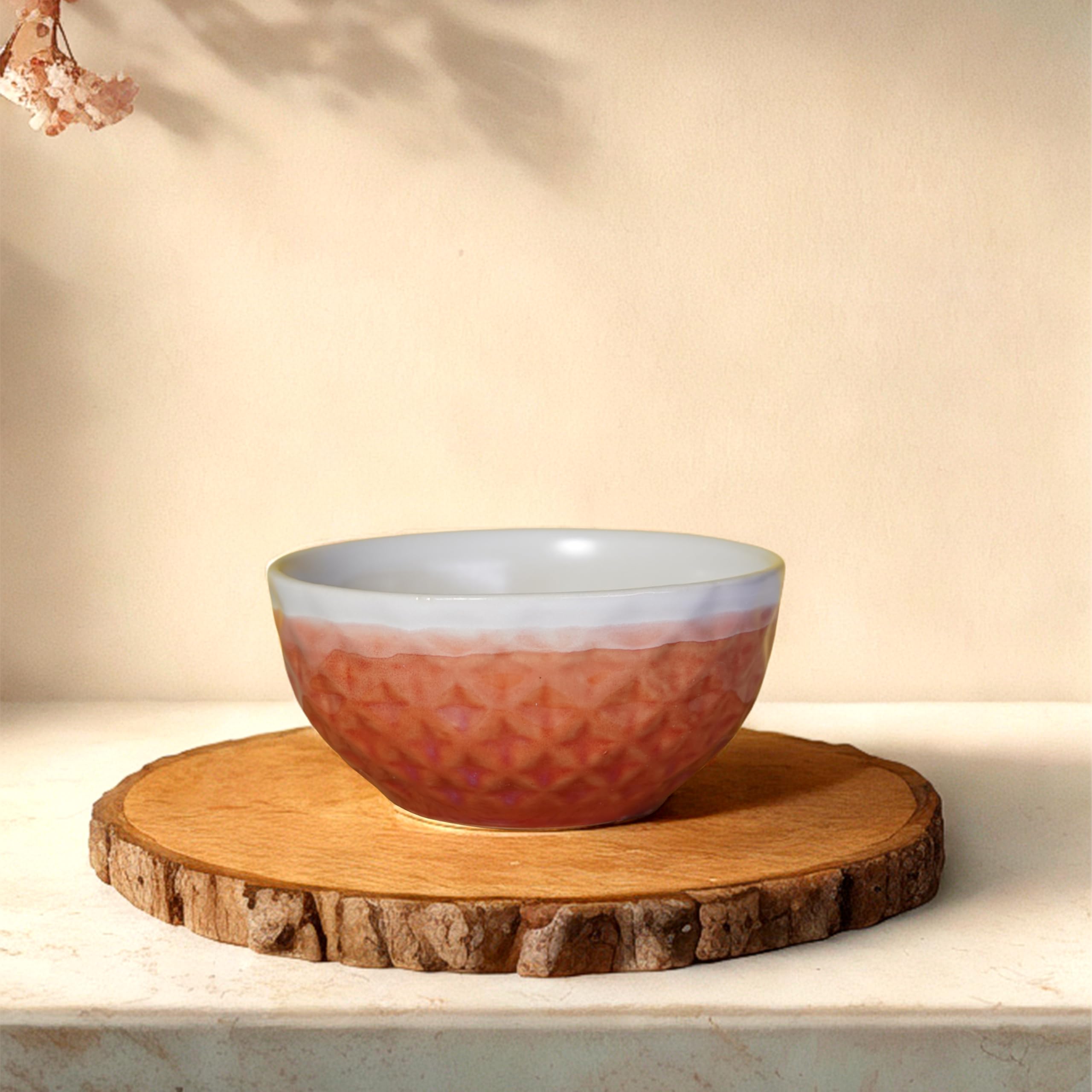 IZZYLYF 'Royal Pink' Ceramic Snack Bowl Set of 2 (450 ml Each) | Microwave & Dishwasher Safe Bowl Set for Party, Dinner Table & Gifting | Stylish & Fancy Design Bowl Set for Snacks, Desserts & Salads 1
