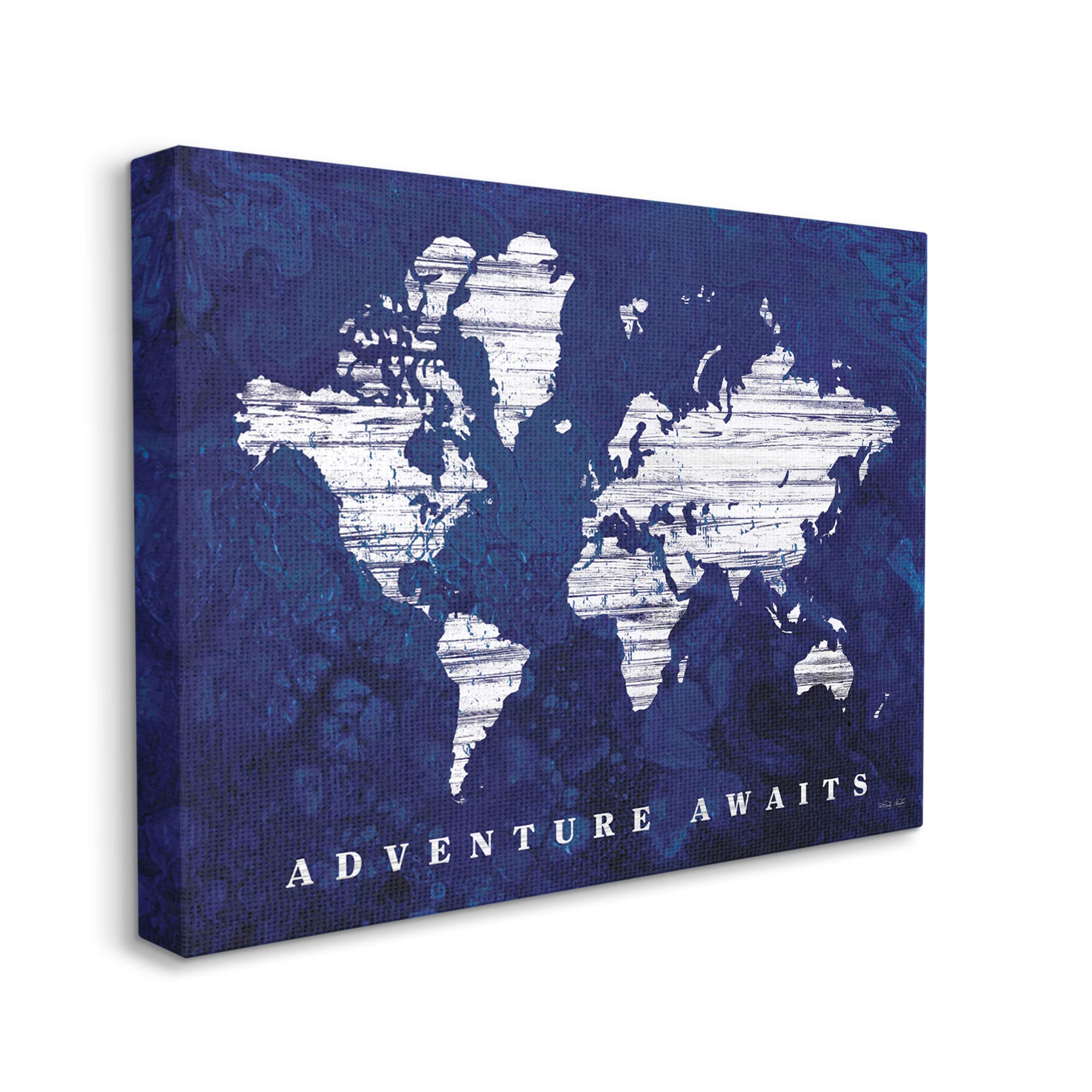 Stupell IndustriesAdventure Awaits Sentiments Navy Blue World Map, Designed by Cindy Jacobs Canvas Wall Art, 16 x 20, White