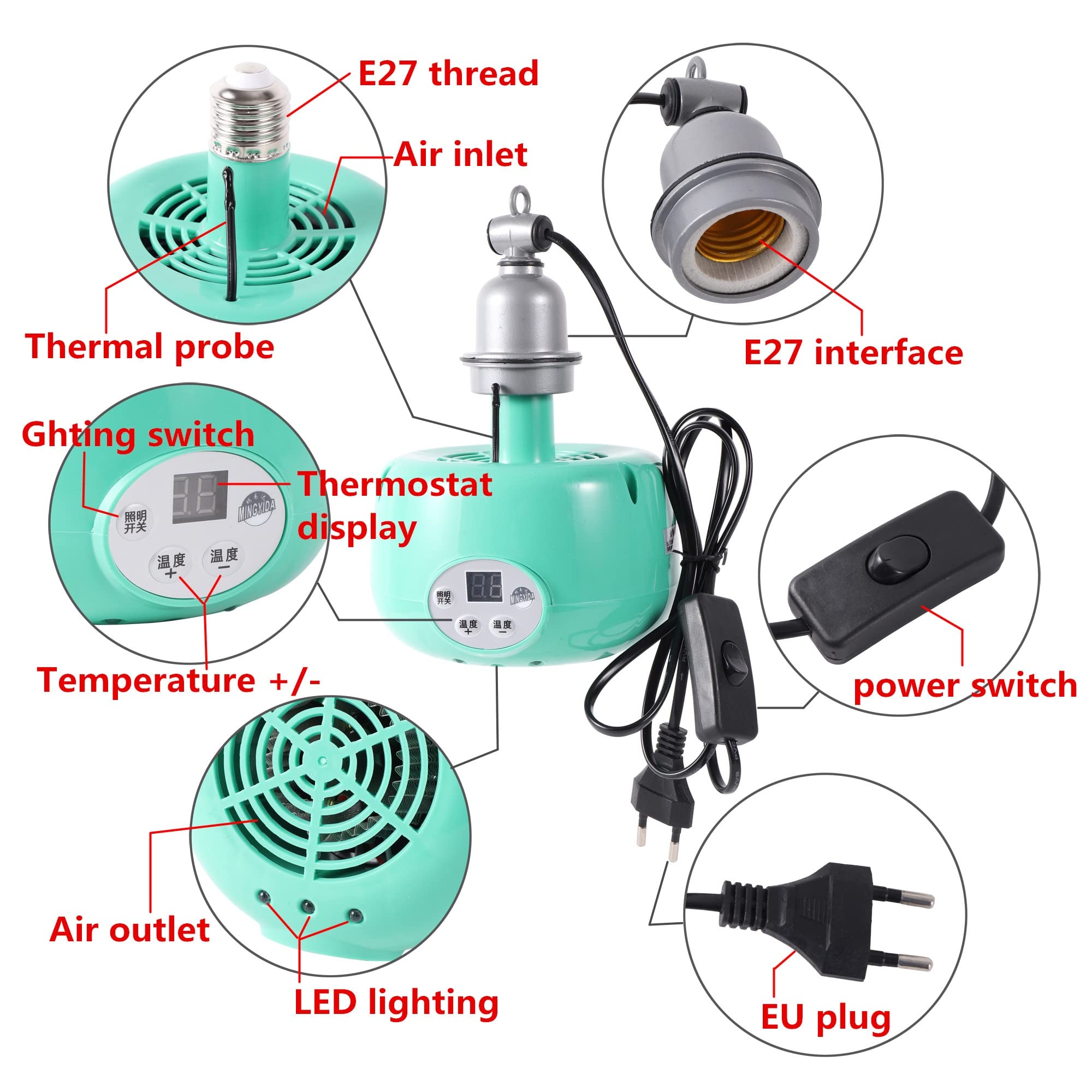 Pet Lampada di Riscaldamento Animale Luce Calda Pollo Regolatore di Temperatura Termostatico Riscaldatore Rettile Scatola di Riscaldamento lampada 220 V 300 W (Color : Bianca)