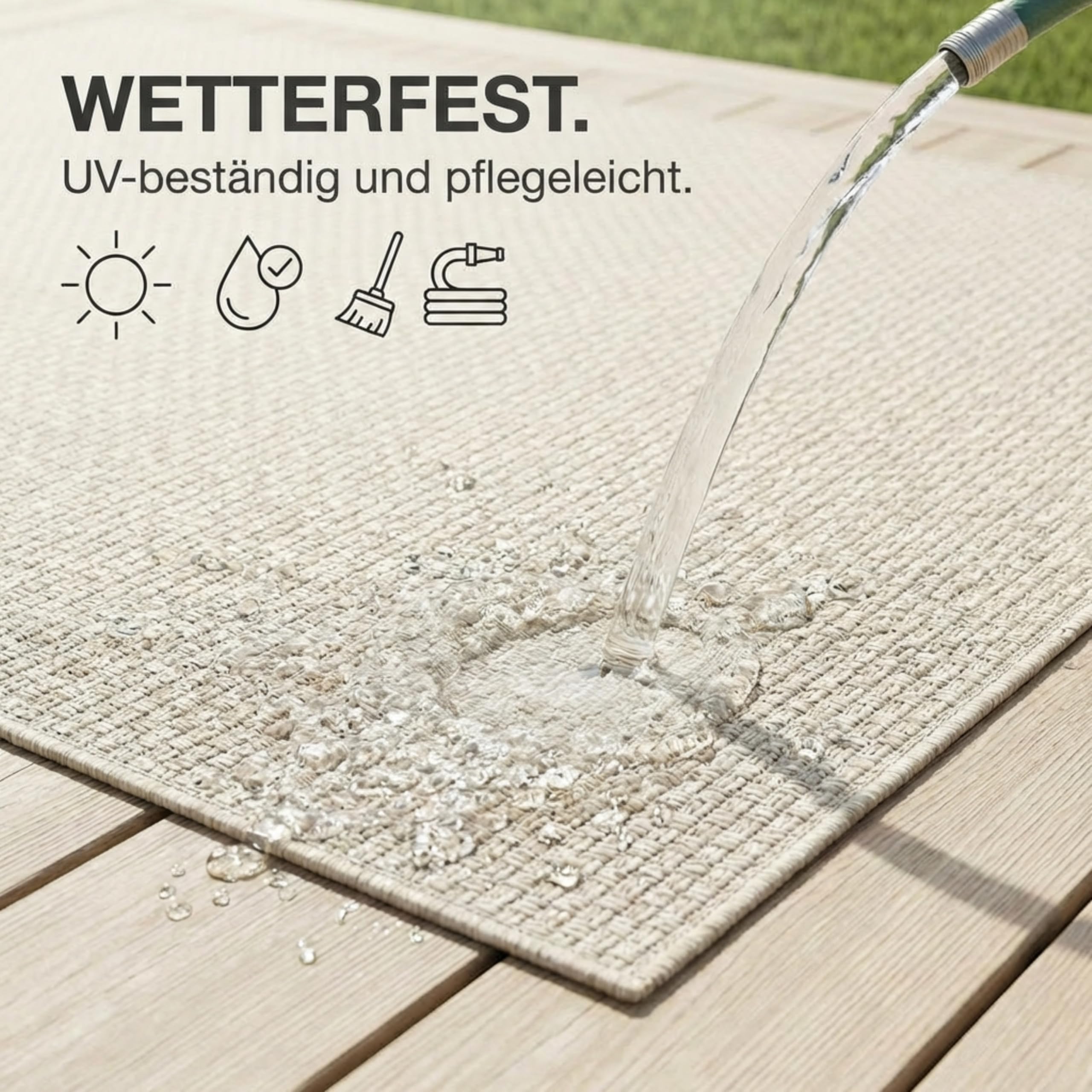 the carpet Maldives – Beige, 160 x 230 cm – Outdoor Teppich wetterfest – Balkonteppich für Terrasse, Garten – robuster Flachgewebe Teppich pflegeleicht – auch als Indoor Teppich Wohnzimmer Küche