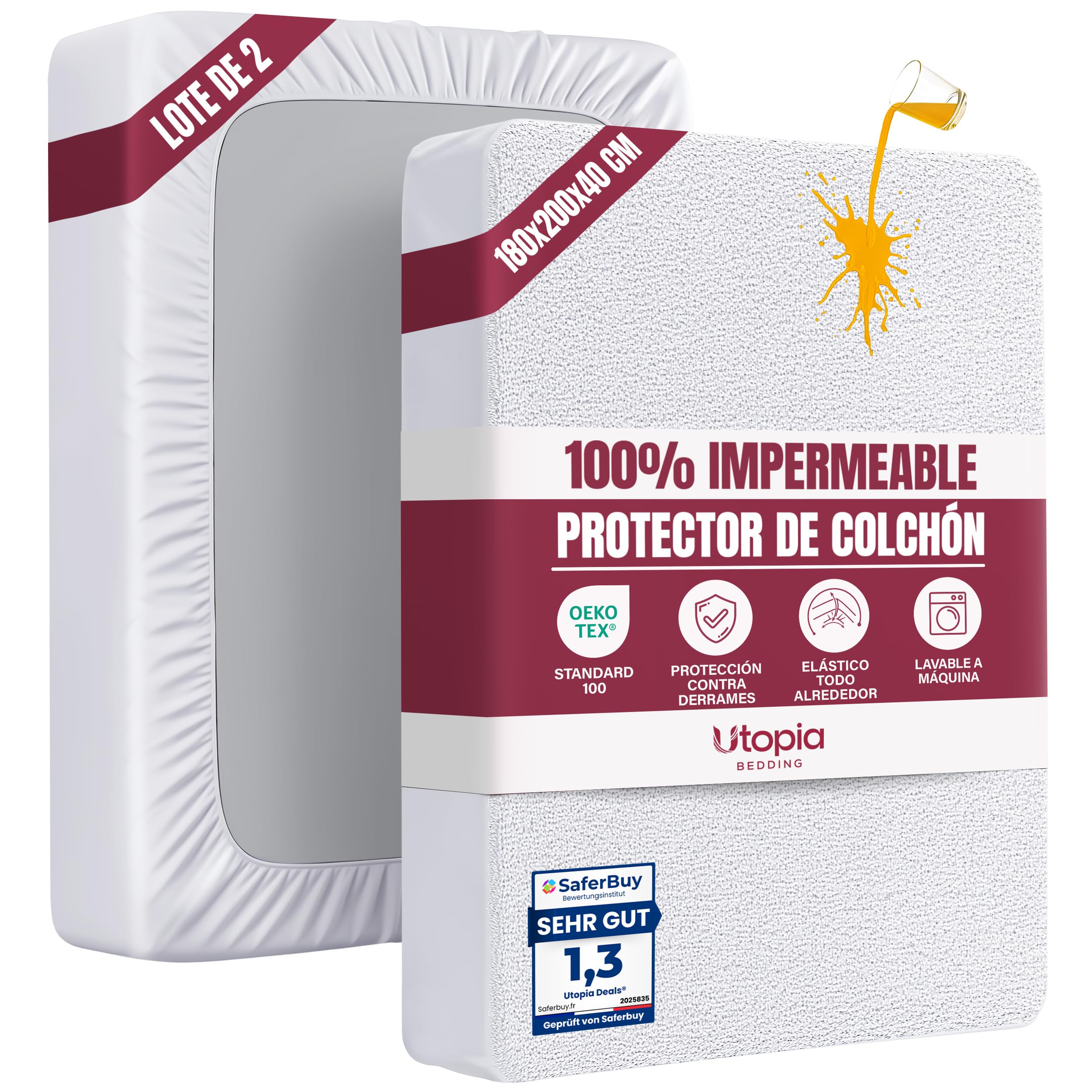 Utopia Bedding Protector Colchón 150 x 200 x 30 cm Impermeable, Certificación Oeko-Tex Funda Colchón, Cubre Colchón Transpirable, Elástico En Todo El Contorno — view 9