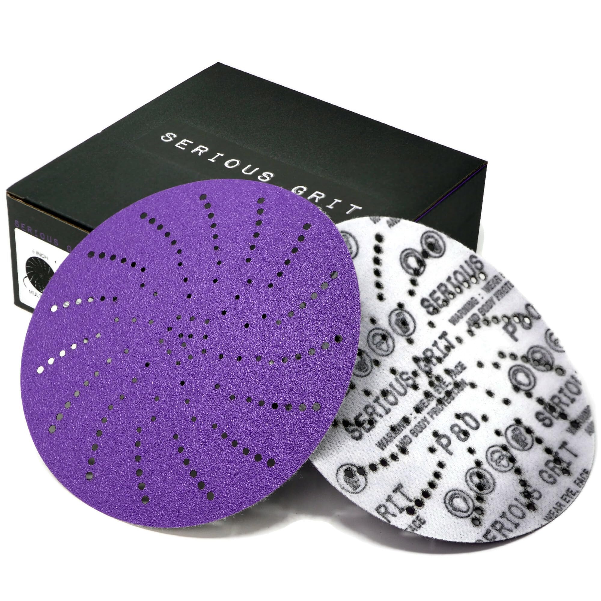 Serious Grit 6-Inch 80 Grit Ceramic Multi-Hole Hook & Loop Sanding Discs - Advanced Grain for Fast Cutting & Long Life - Film-Backed Universal Fit
