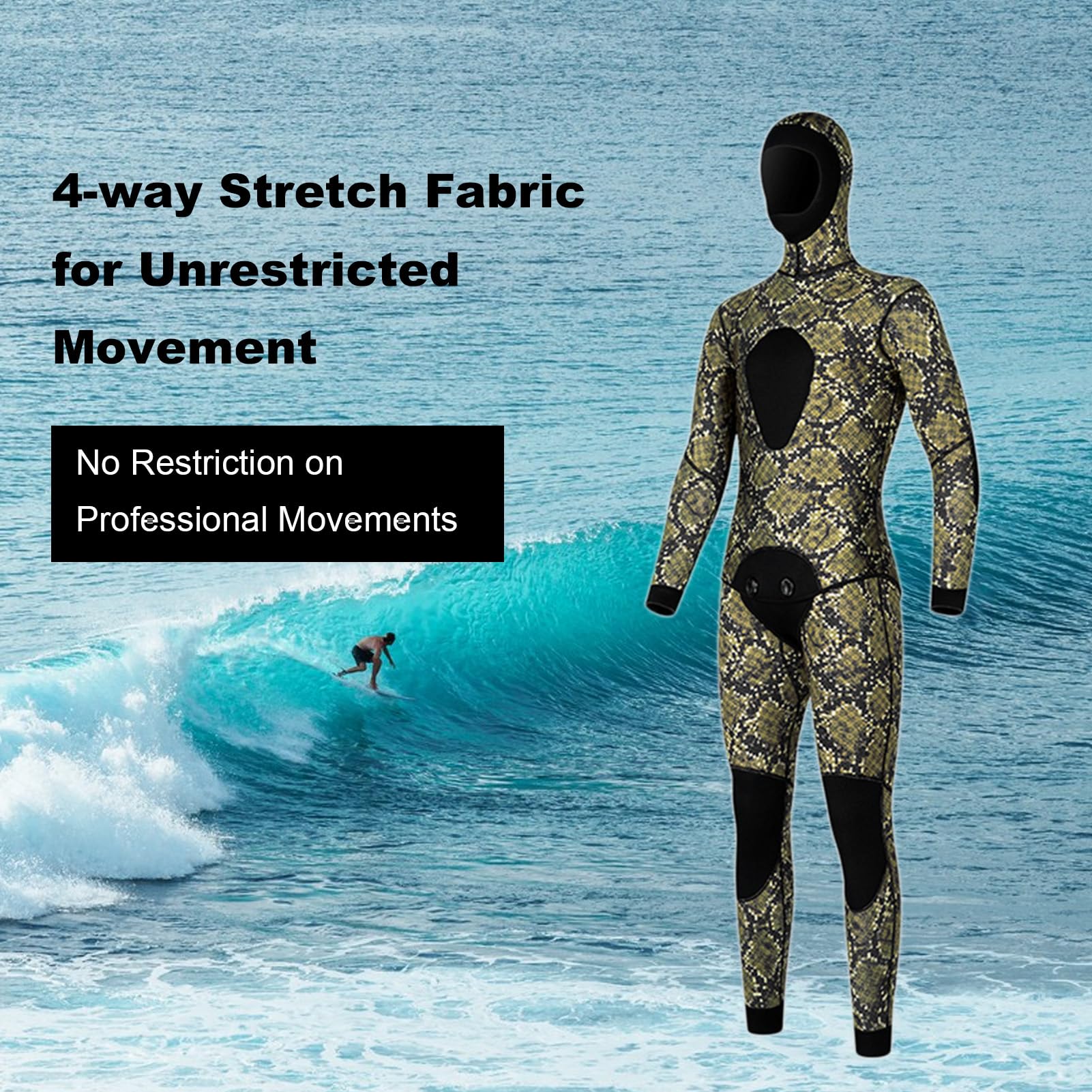 Muta da Sub da 3 Mm Muta con Cappuccio da Uomo SCR Set in Neoprene con Cappuccio Staccabile Pettorina Design Termico Ispessito per Pesca Subacquea Surf Apnea Autunno Inverno
