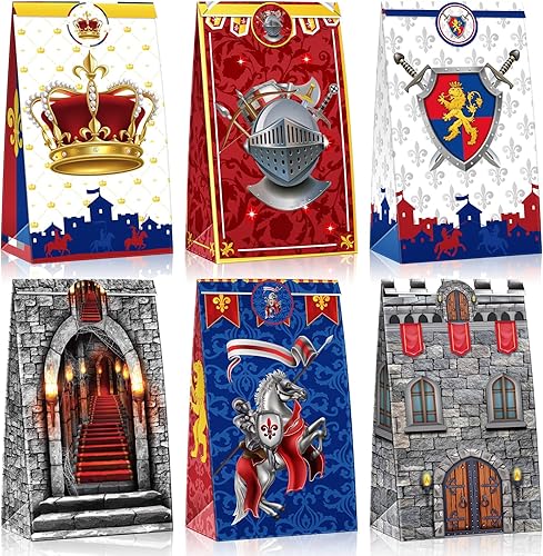 Colarr 24 piezas de decoraciones medievales para fiestas temáticas de caballeros, mini bolsas de regalo medievales, bolsas medievales, calcomanías