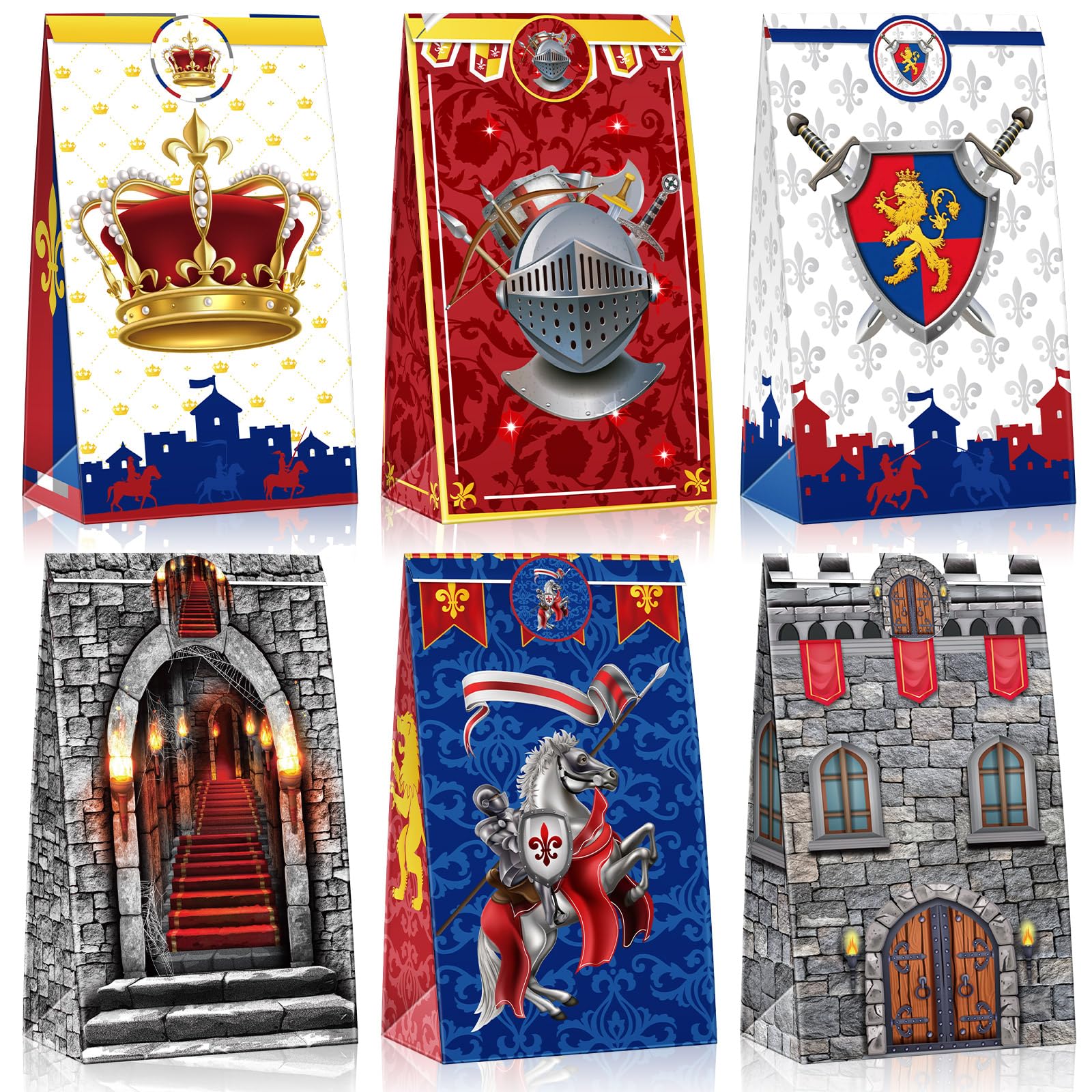 Colarr 24 Pcs Mini Medieval Goodie Bags - Knights Decorations, Castle Goody Bags for Kids Birthday Parties